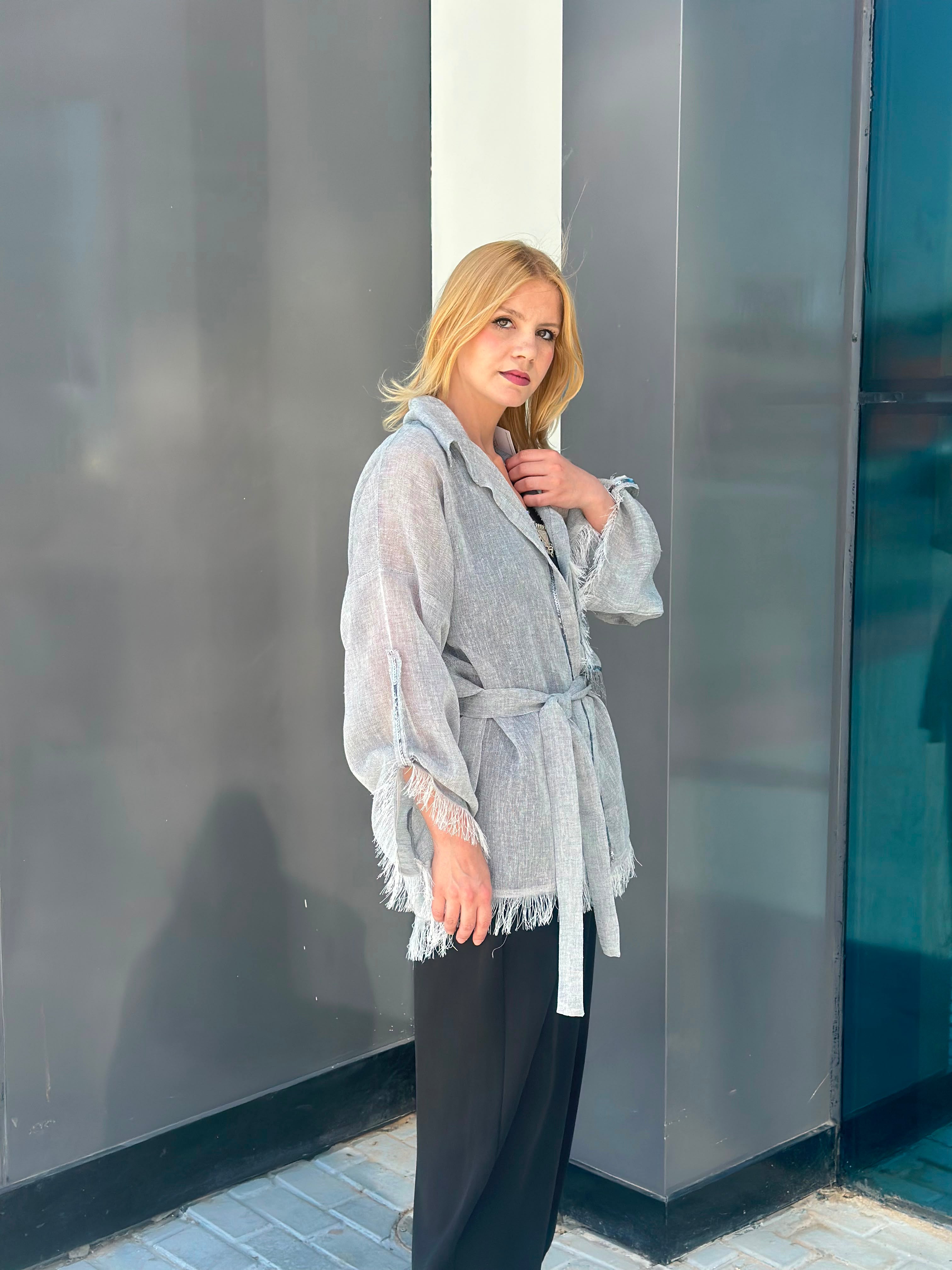 Silver Linen Cardigan