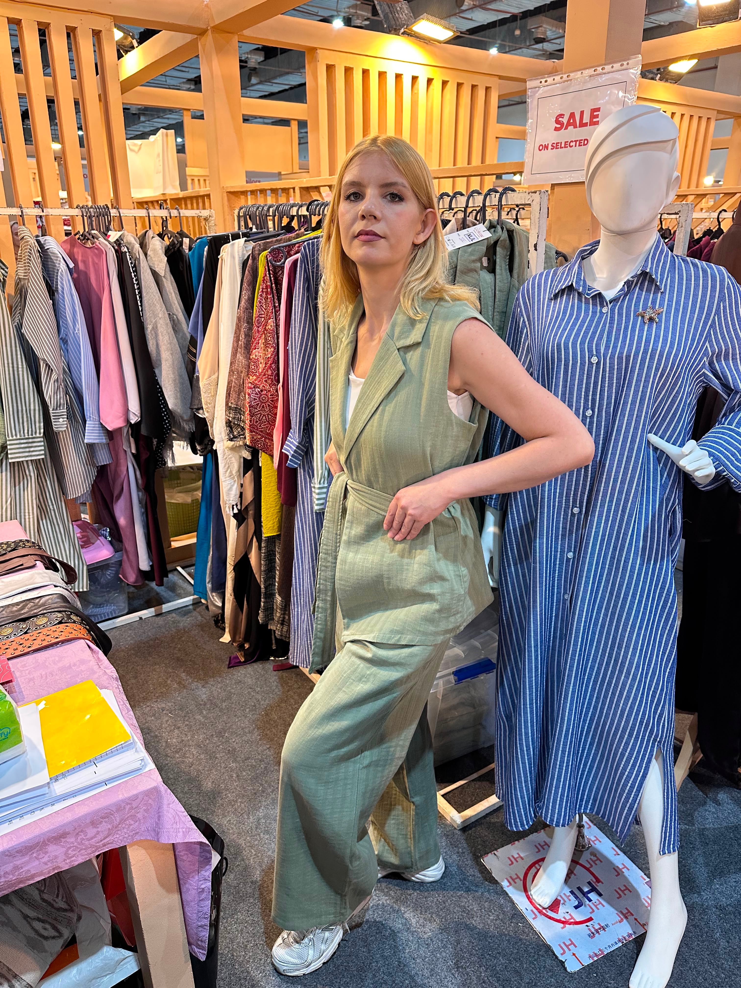 Sage Green Linen Vest Set