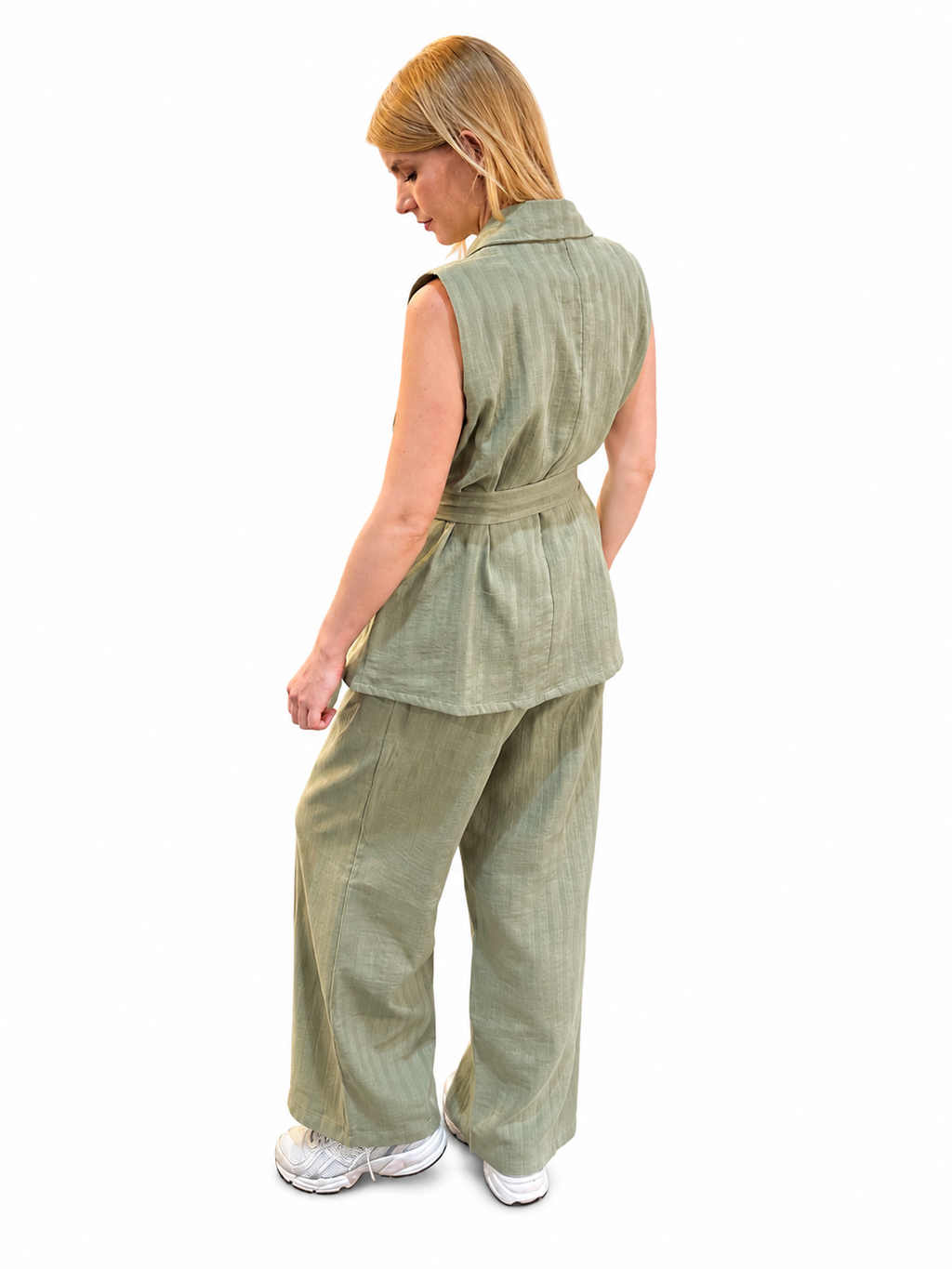 Sage Green Linen Vest Set