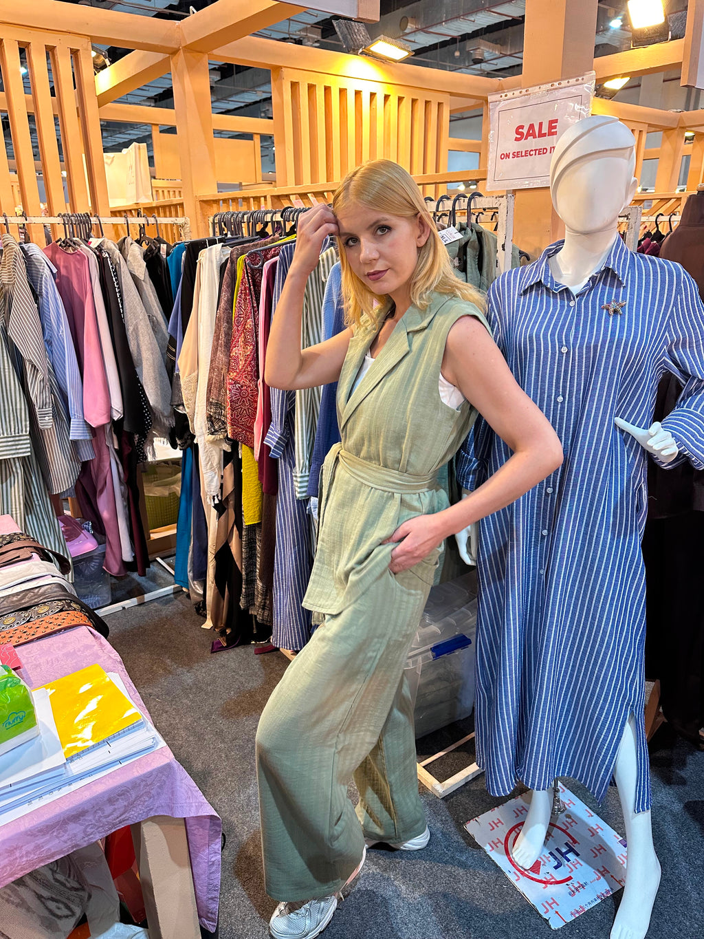 Sage Green Linen Vest Set