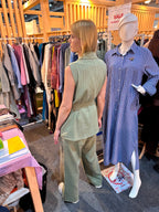 Sage Green Linen Vest Set