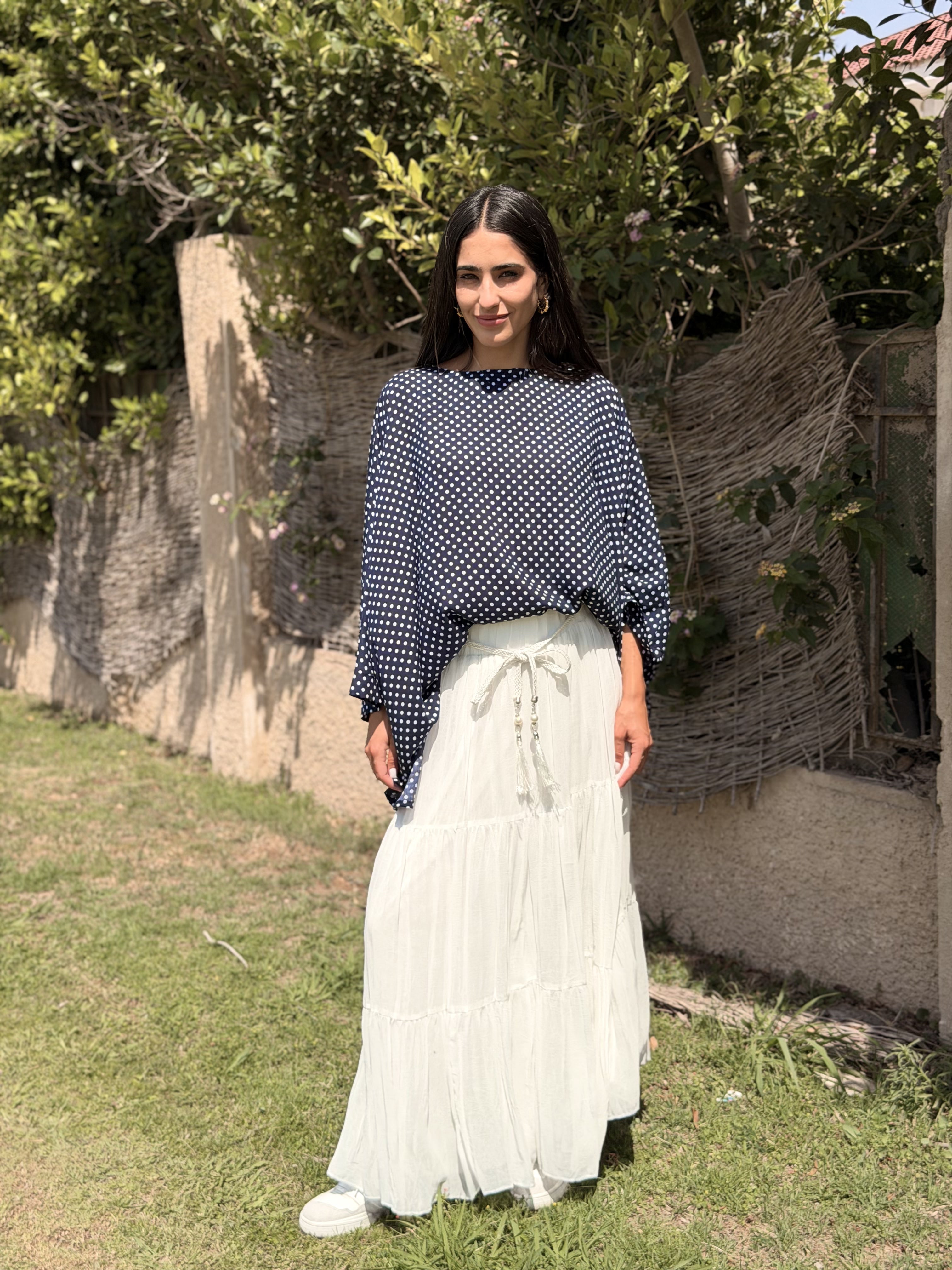 Dark Blue Polka Dot Kaftan Top