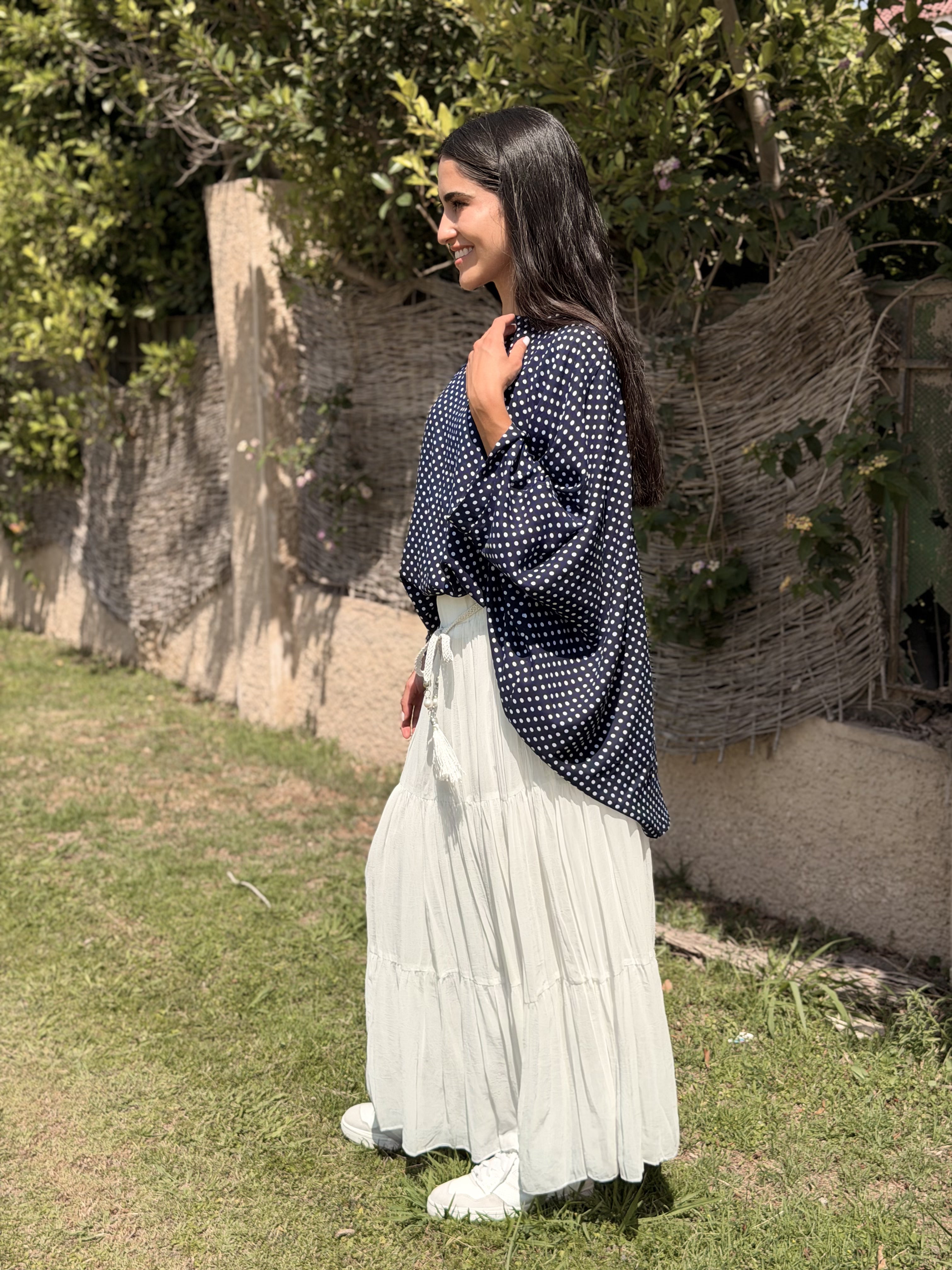 Dark Blue Polka Dot Kaftan Top