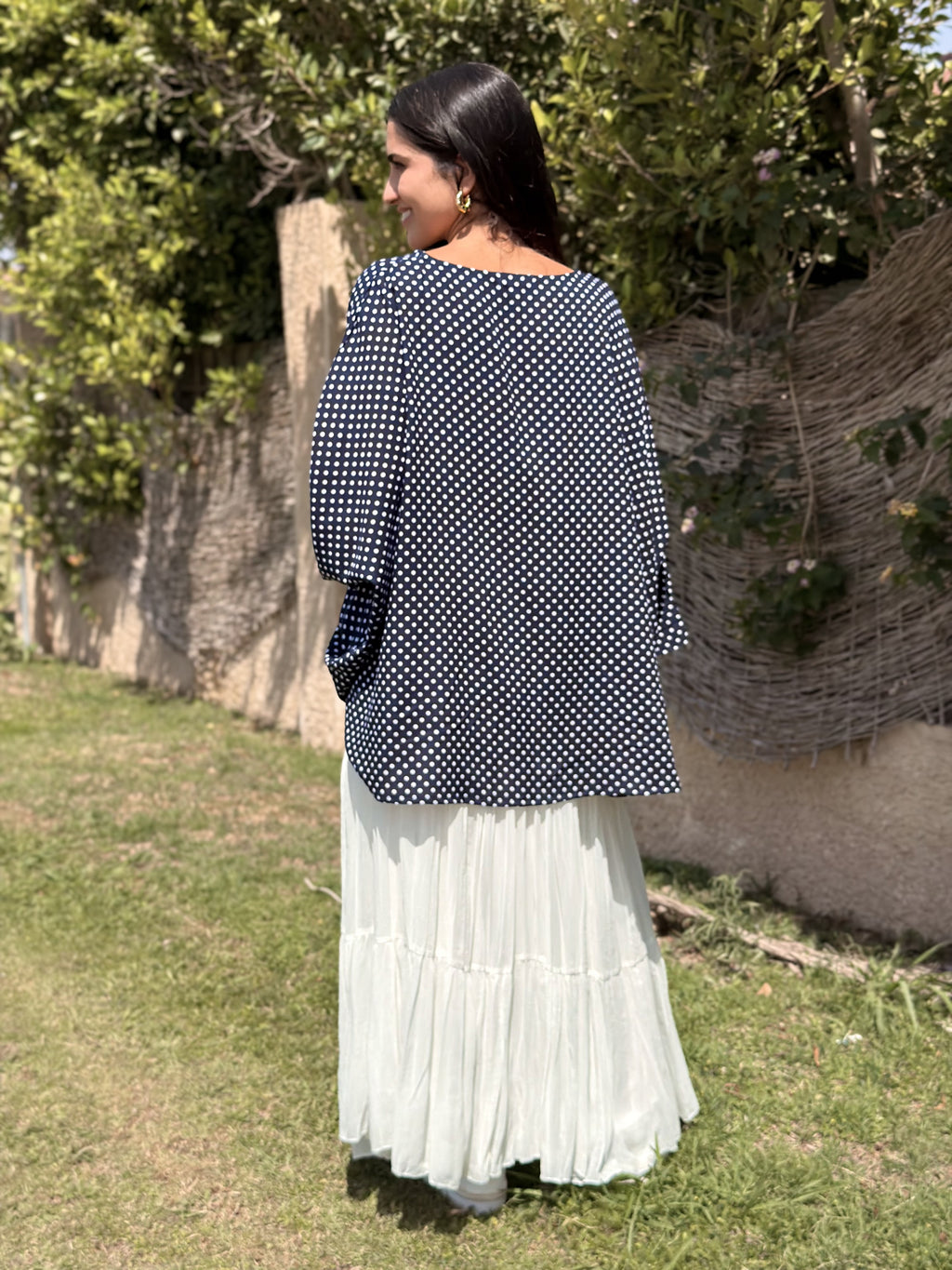 Dark Blue Polka Dot Kaftan Top