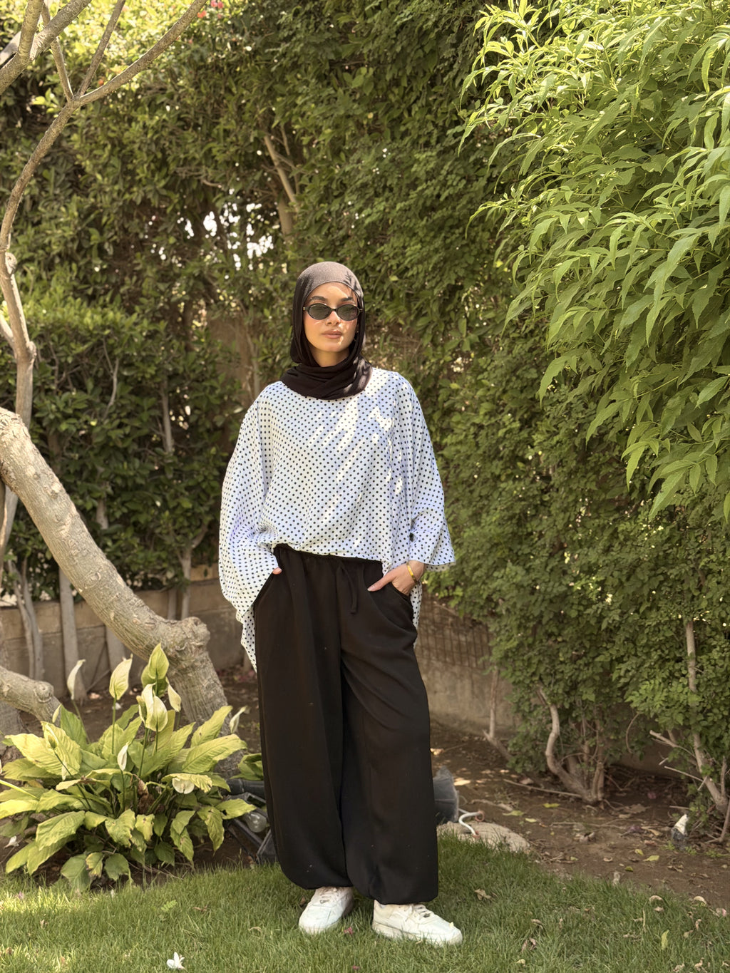 White Polka Dot Kaftan Top