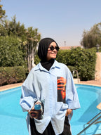 Light Blue Printed Oversized Shirt