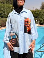 Light Blue Printed Oversized Shirt