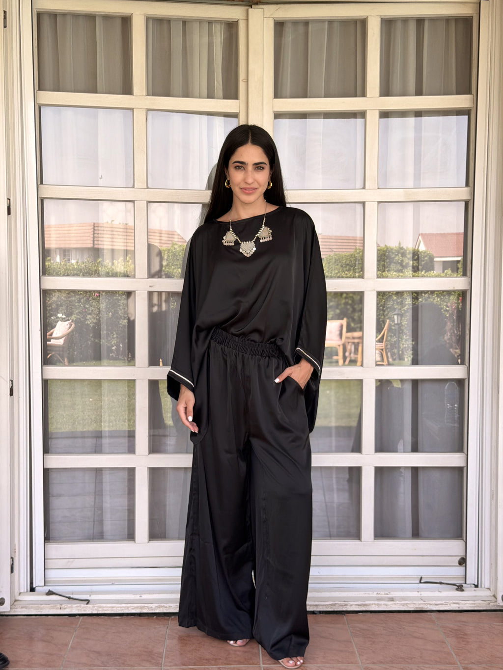 Black Noir Flow Satin Set