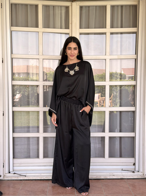 Black Noir Flow Satin Set