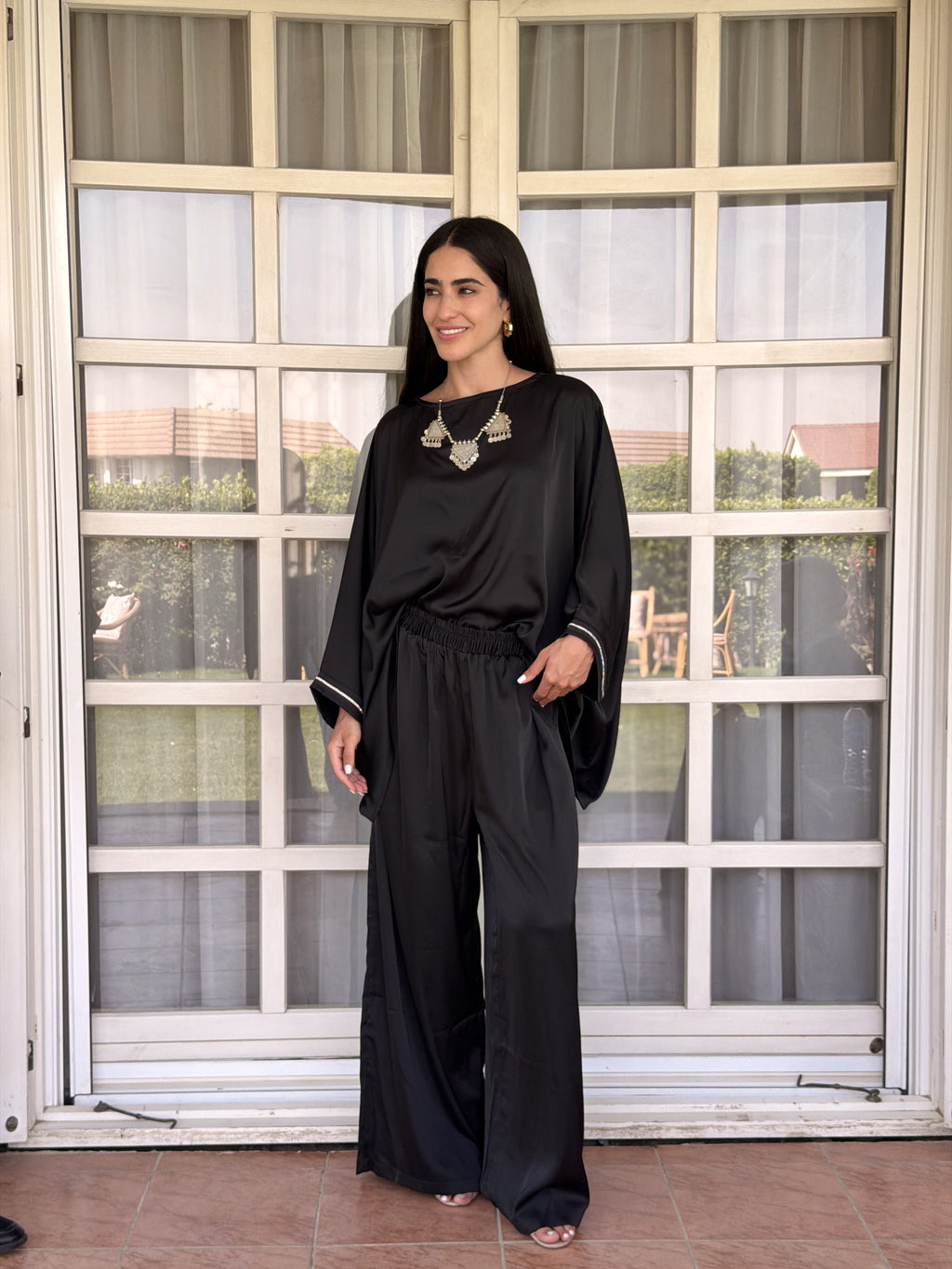 Black Noir Flow Satin Set