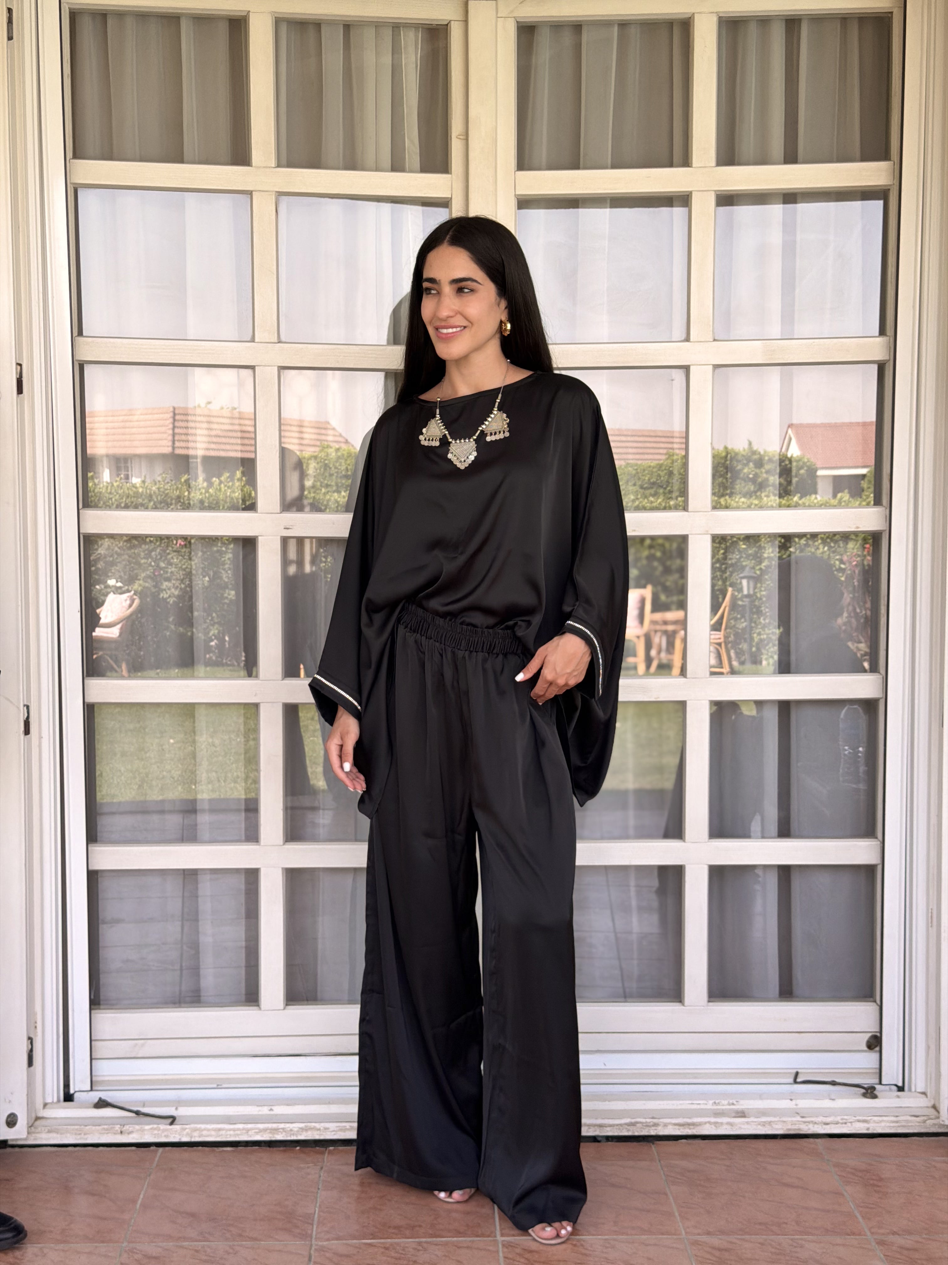 Black Noir Flow Satin Set