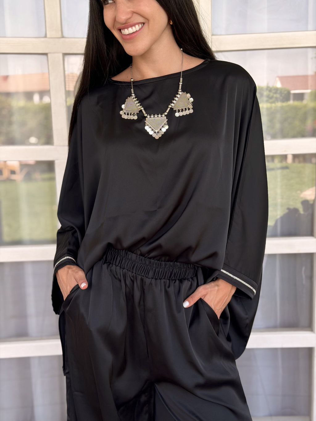 Black Noir Flow Satin Set