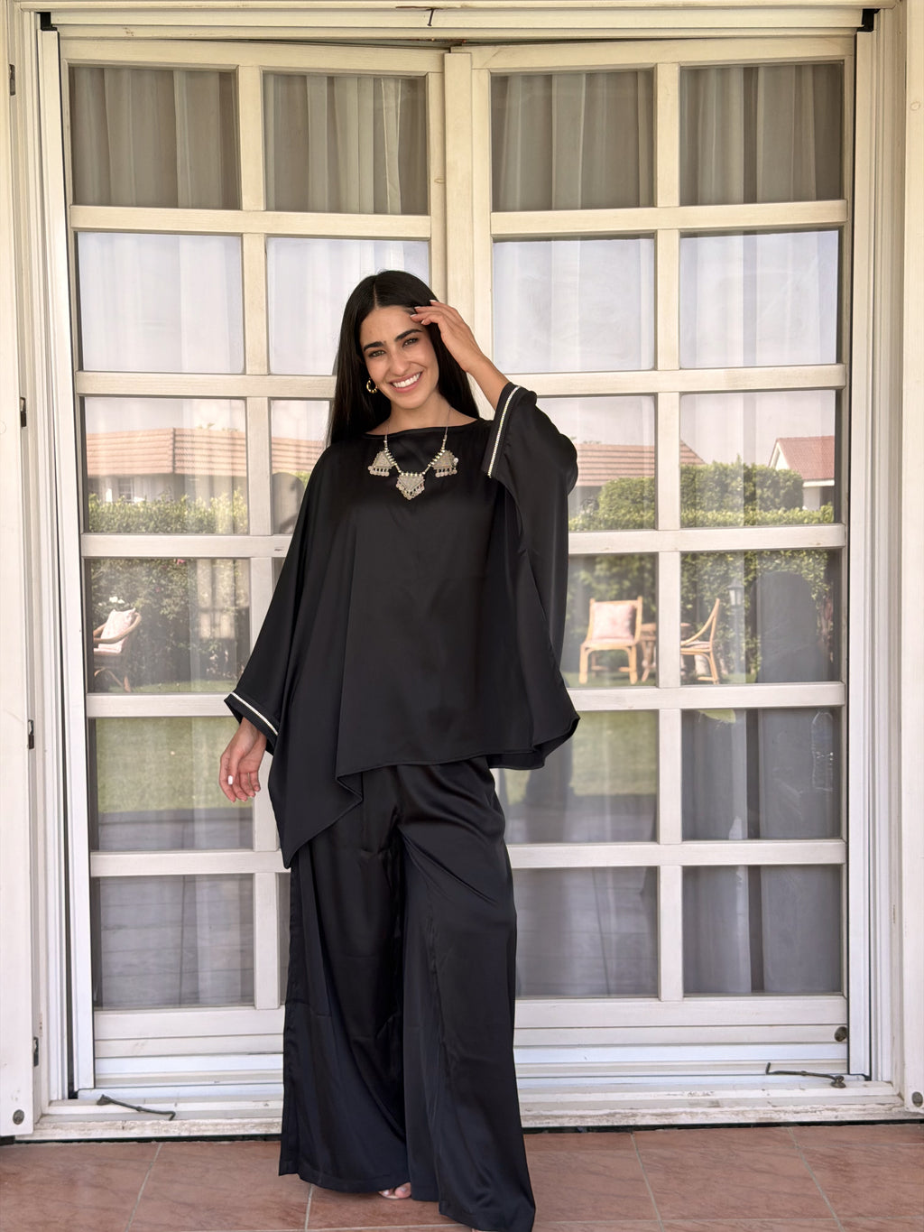 Black Noir Flow Satin Set