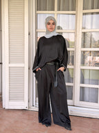 Black Noir Flow Satin Set