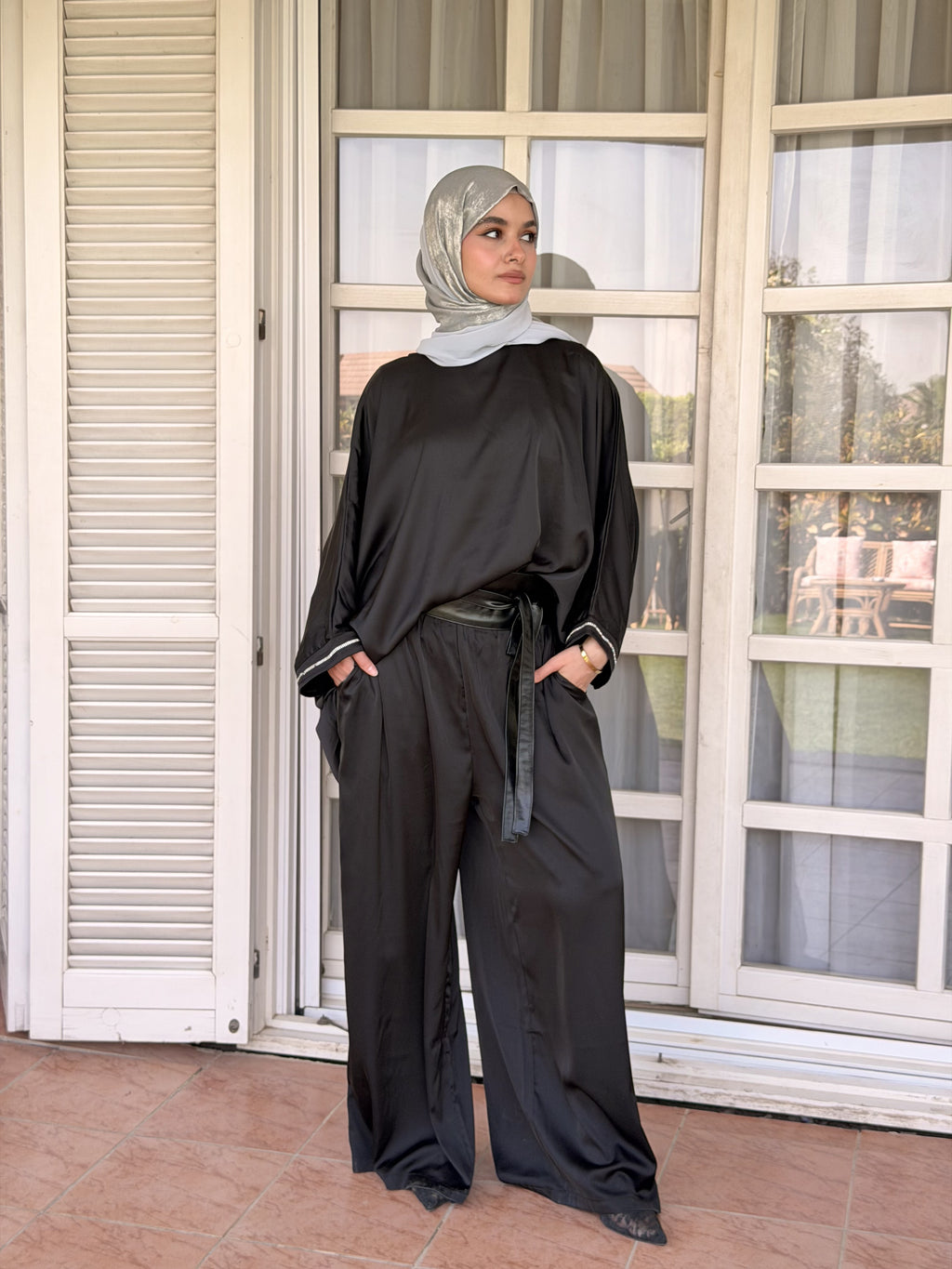 Black Noir Flow Satin Set