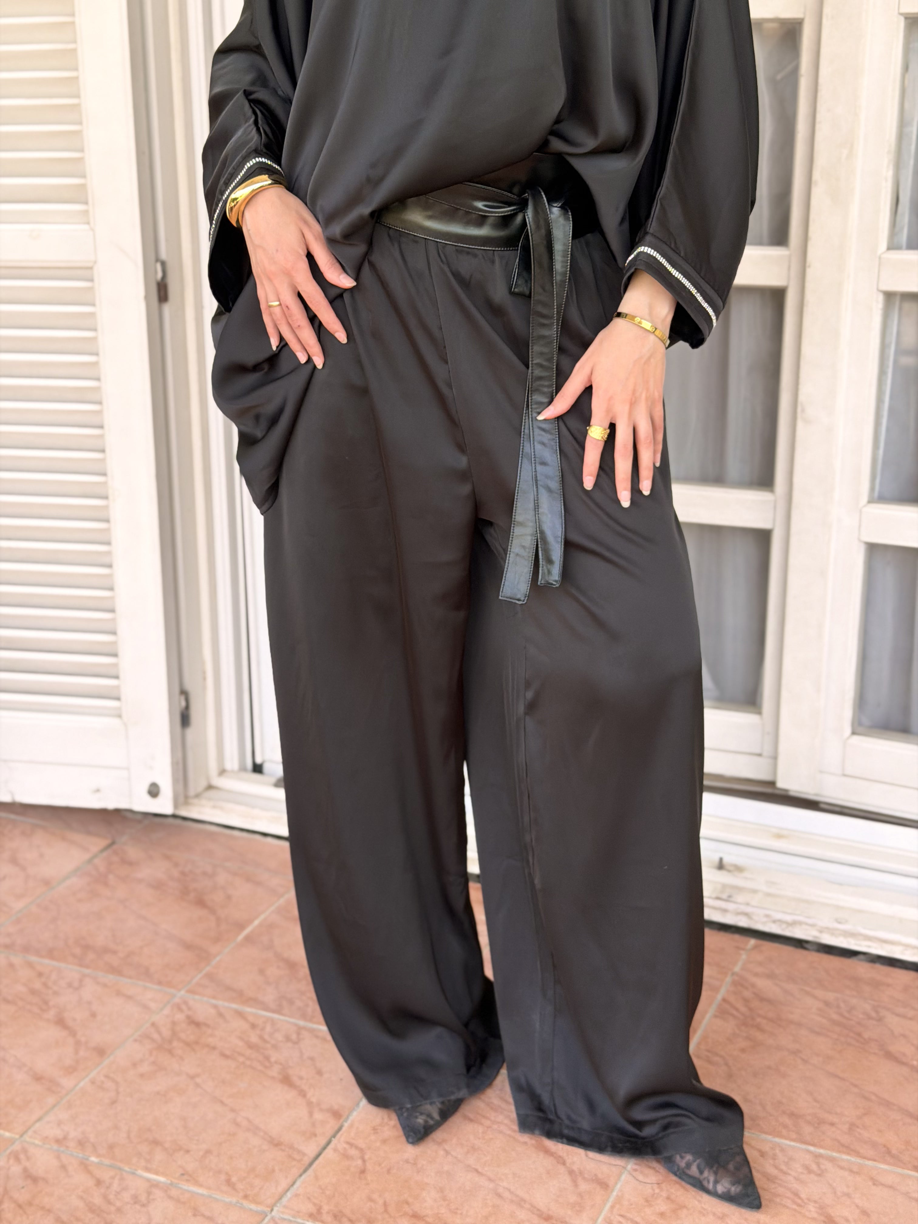 Black Noir Flow Satin Set