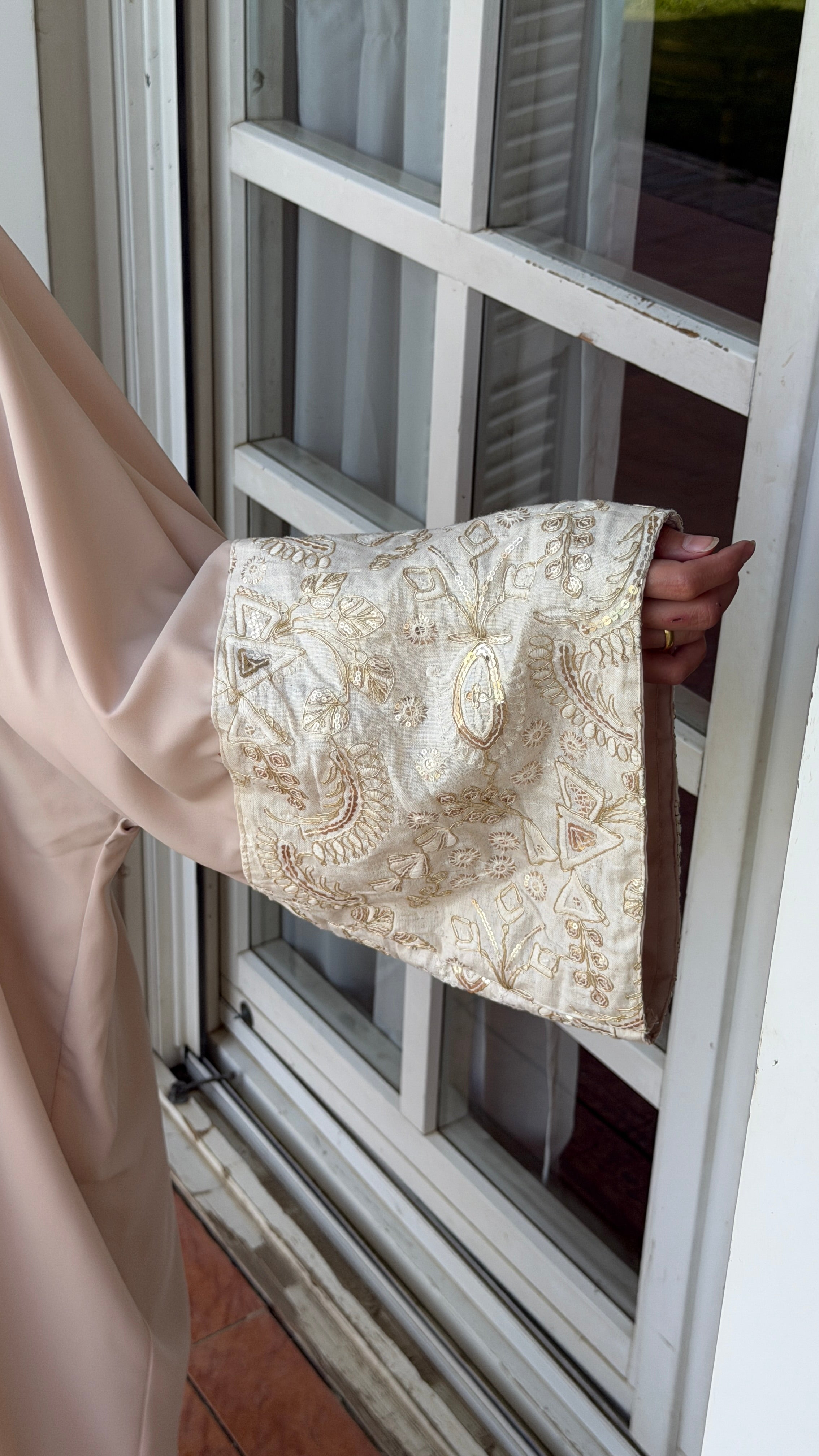 Beige Embroidered Kimono Cardigan