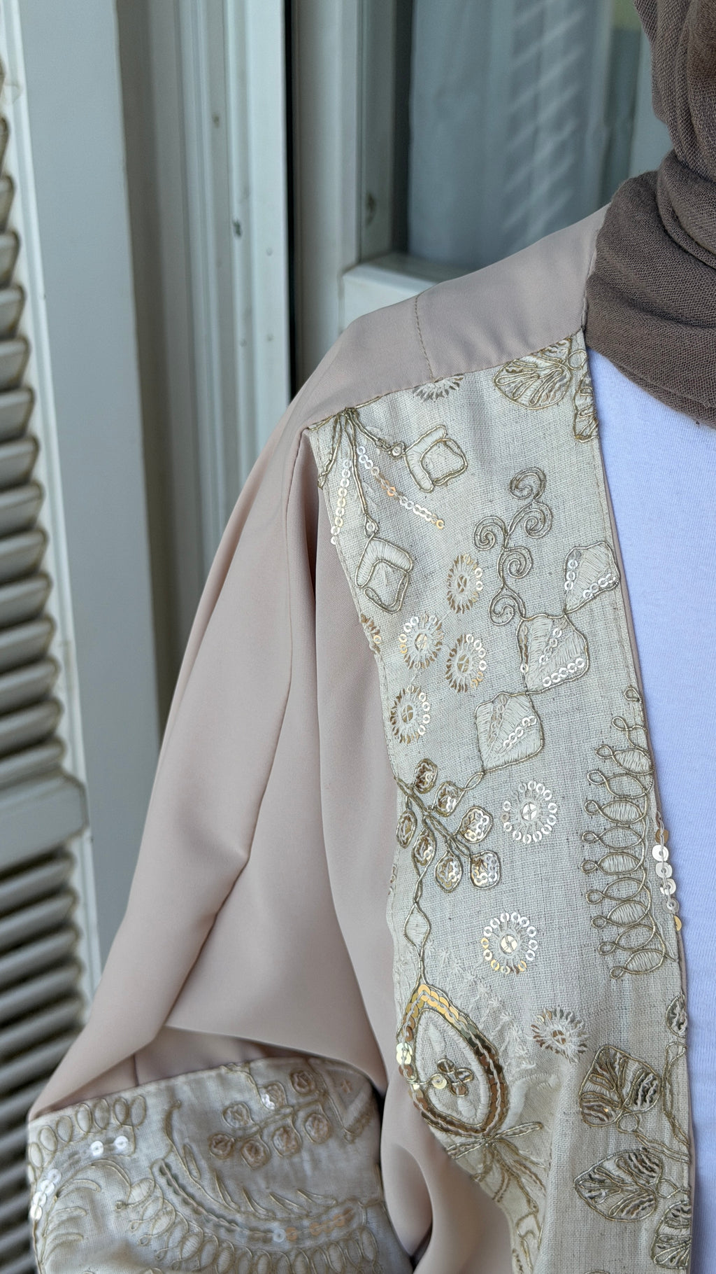 Beige Embroidered Kimono Cardigan