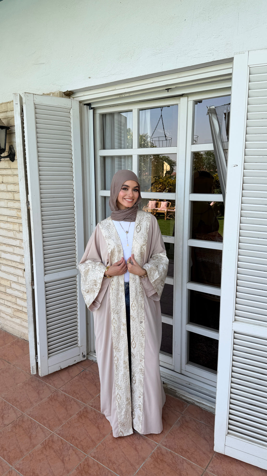 Beige Embroidered Kimono Cardigan