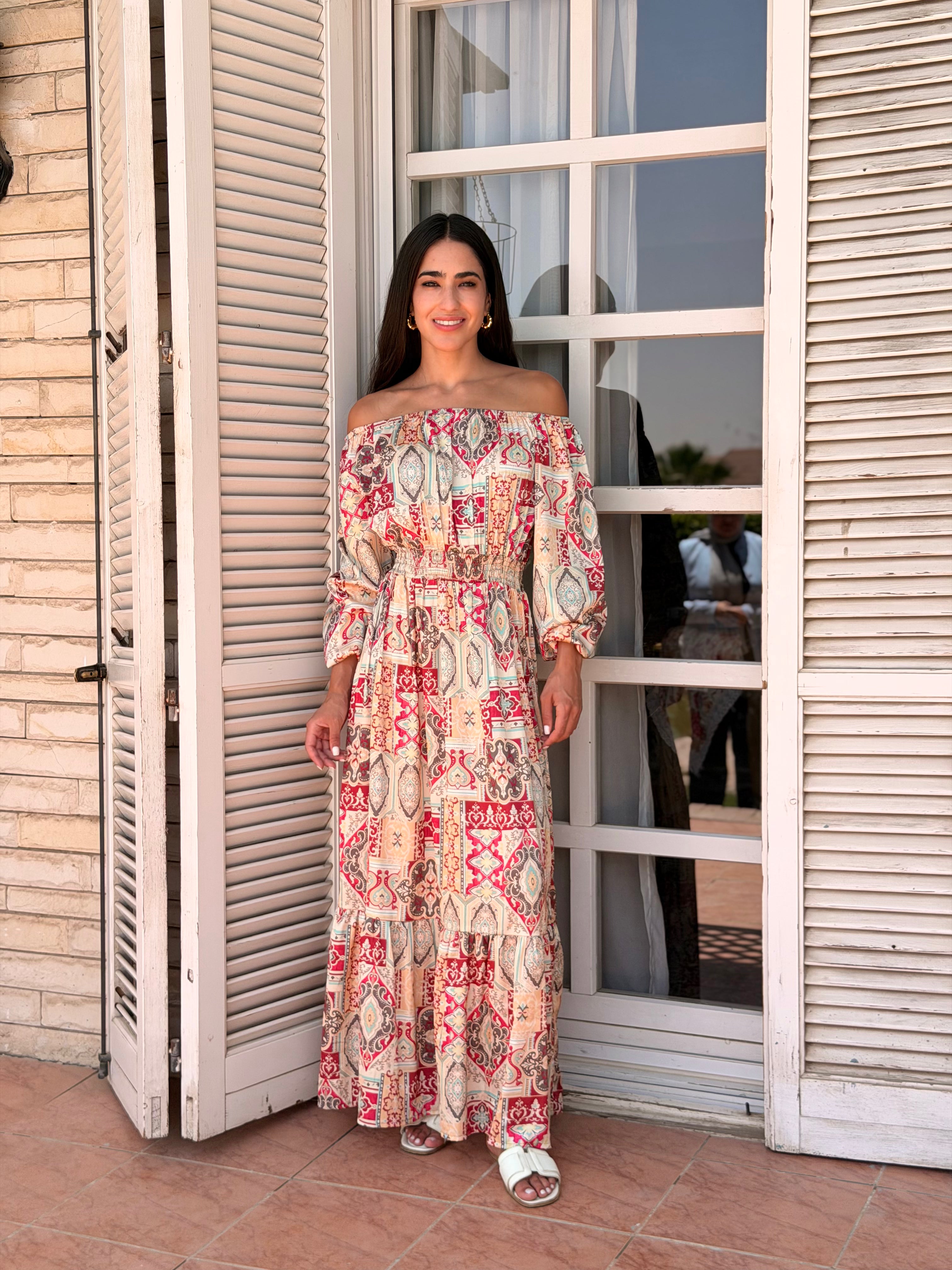 Off-Shoulder Printed Maxi Dress