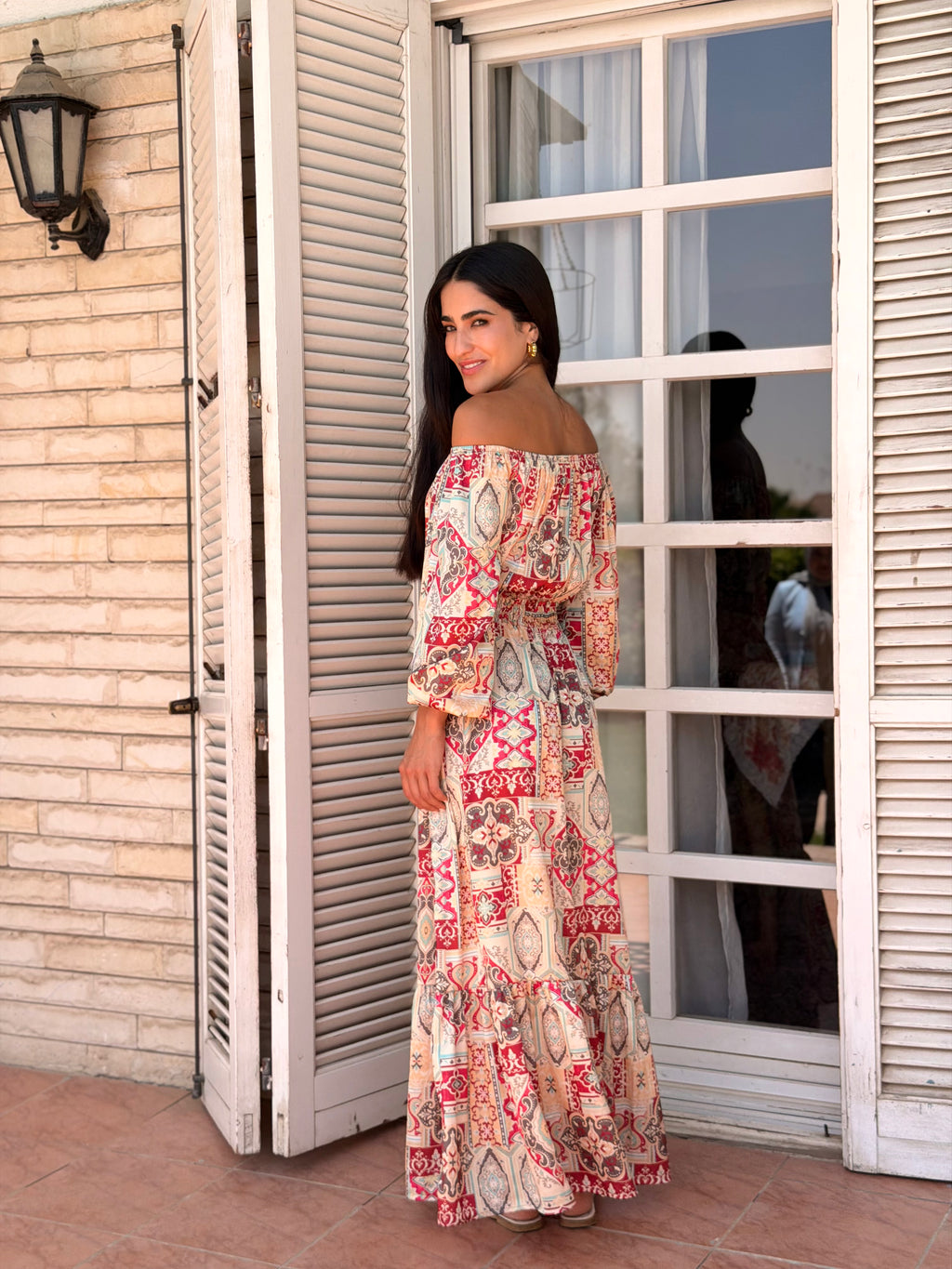 Off-Shoulder Printed Maxi Dress