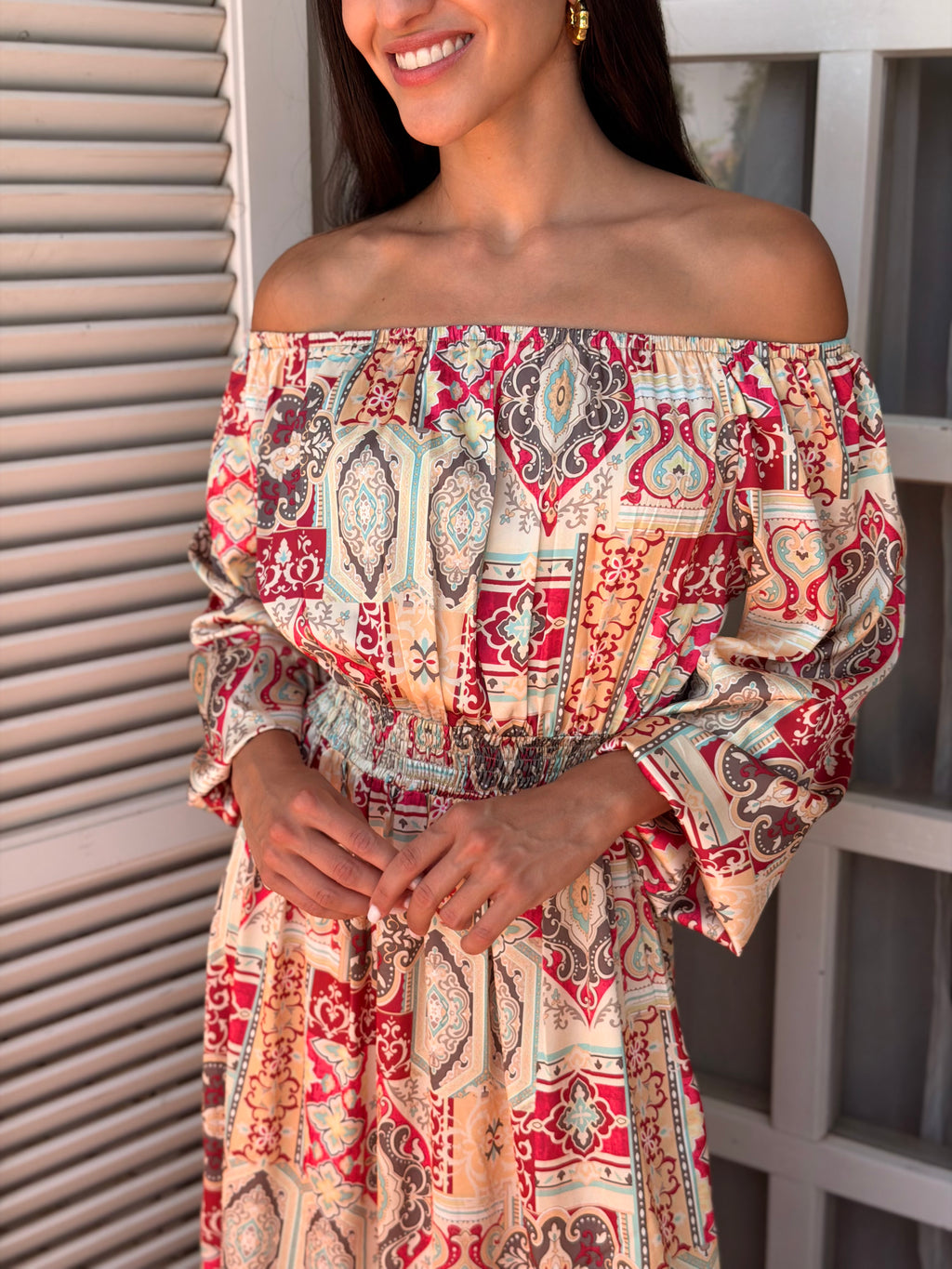 Off-Shoulder Printed Maxi Dress
