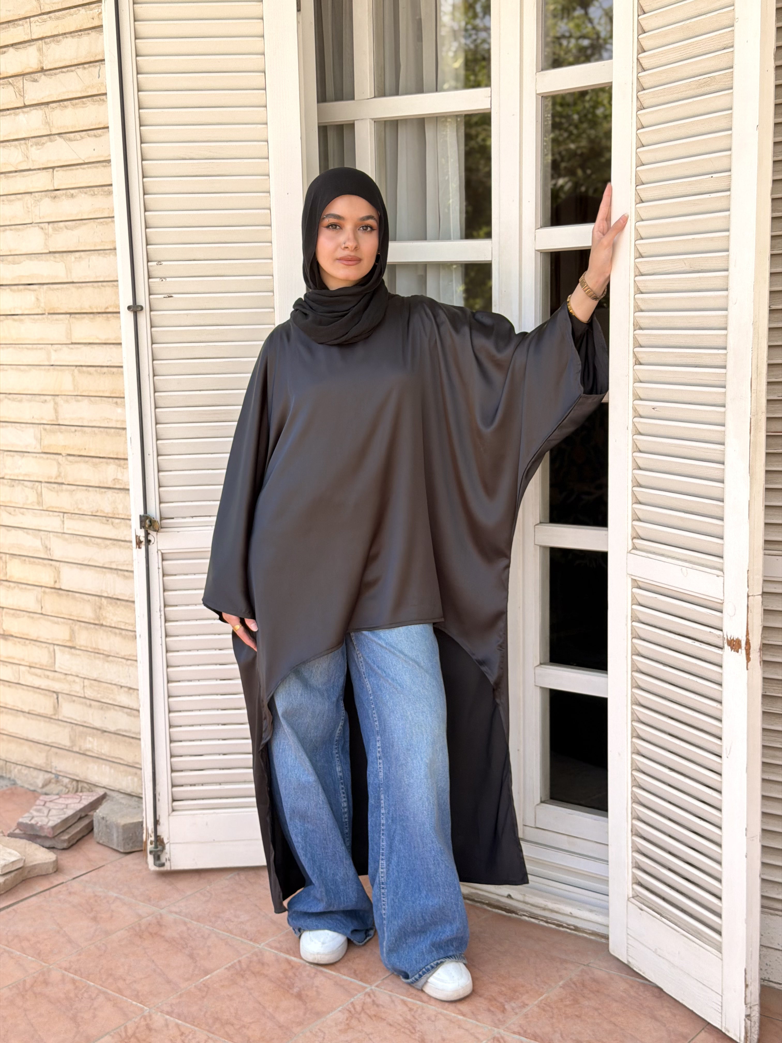 Black Flow Satin Kaftan Top