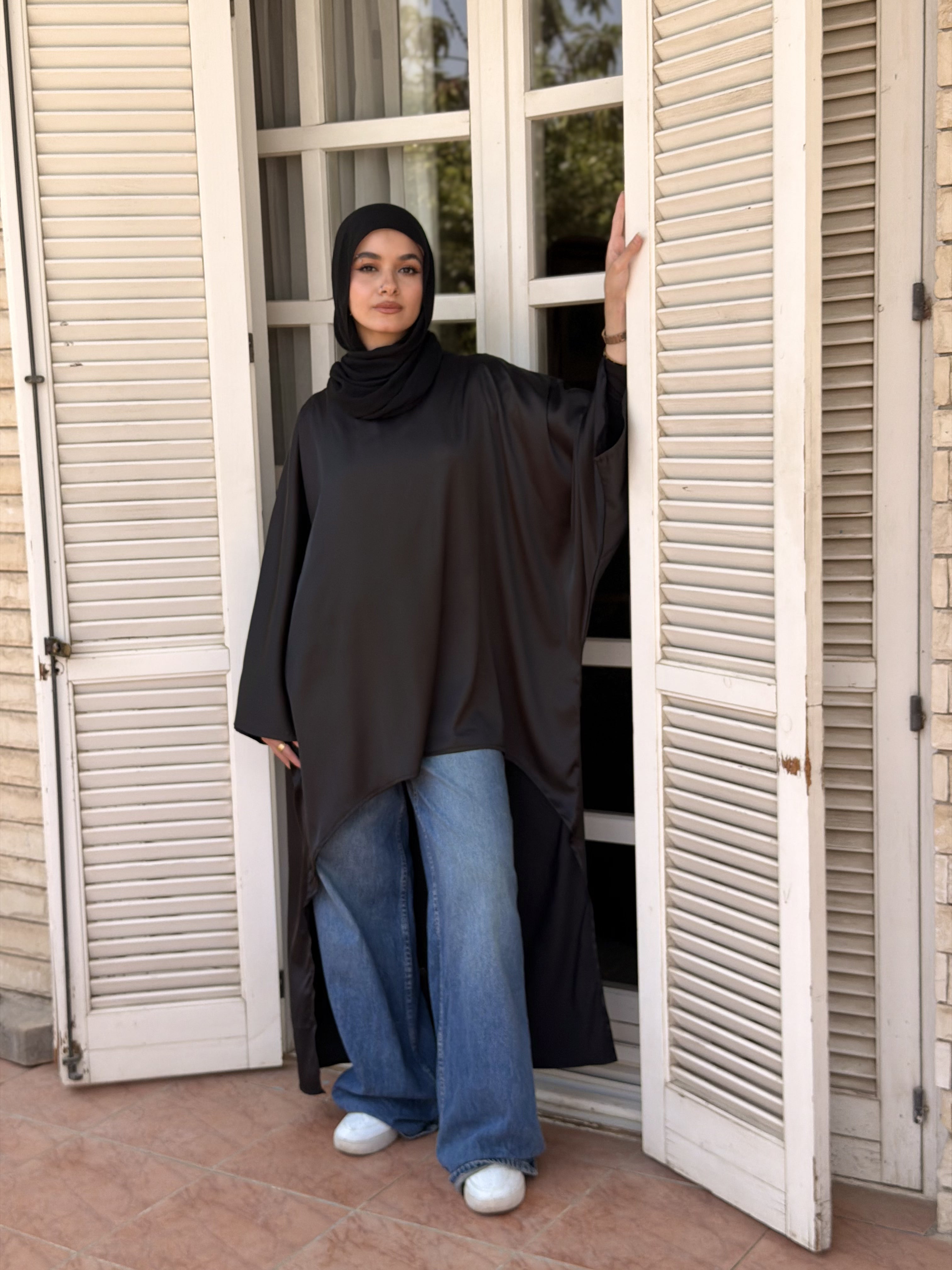 Black Flow Satin Kaftan Top