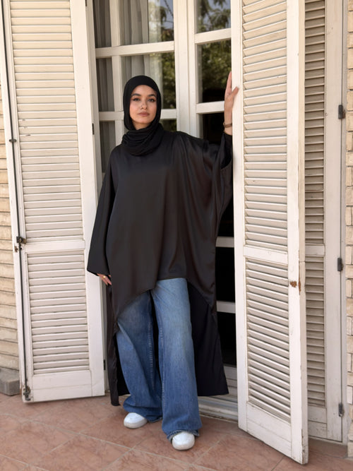 Black Flow Satin Kaftan Top