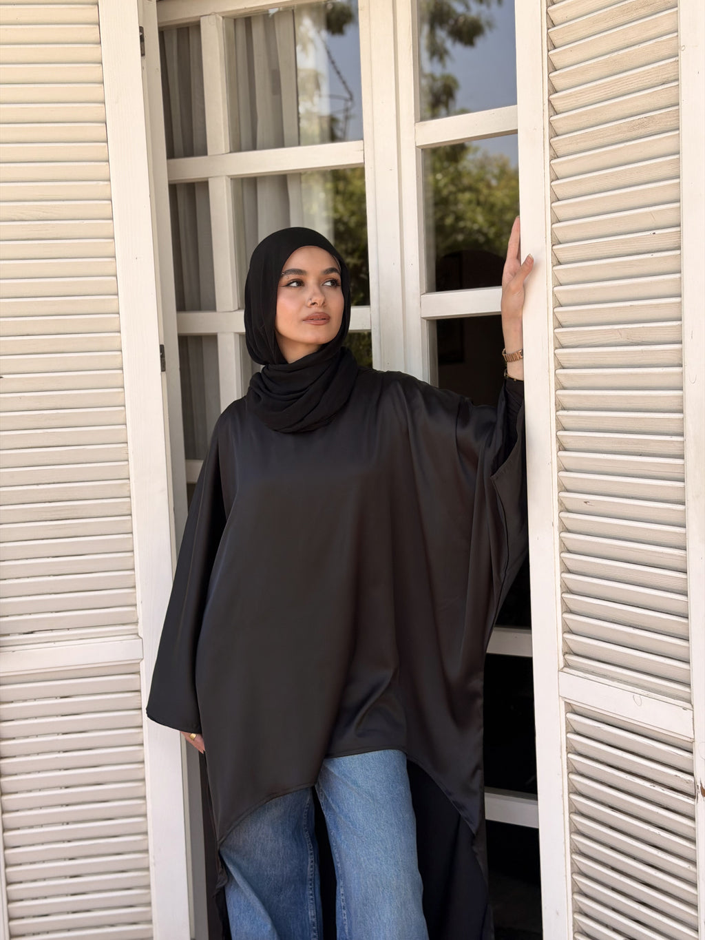 Black Flow Satin Kaftan Top
