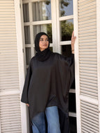 Black Flow Satin Kaftan Top