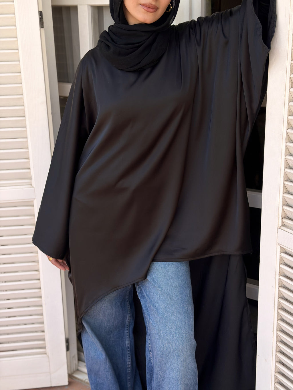 Black Flow Satin Kaftan Top