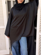Black Flow Satin Kaftan Top