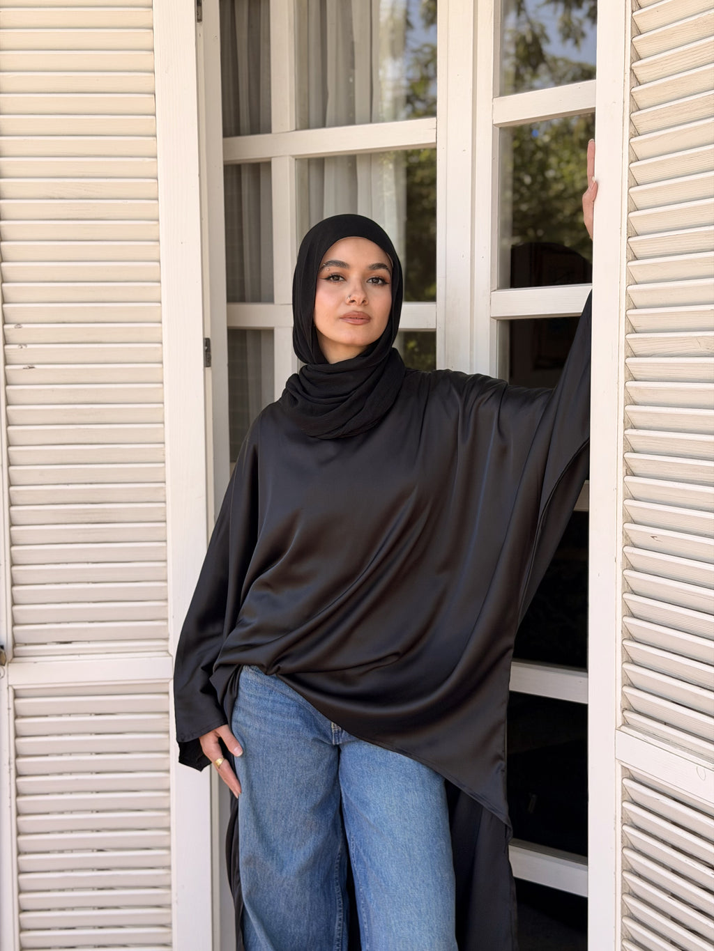 Black Flow Satin Kaftan Top