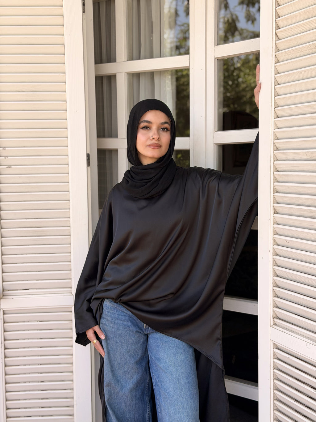 Black Flow Satin Kaftan Top