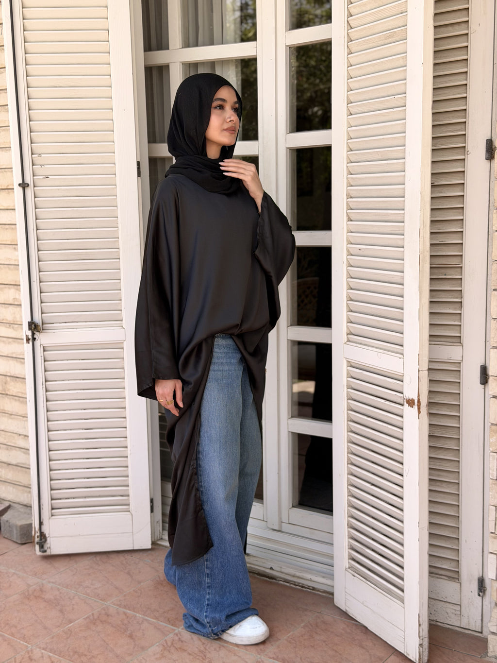 Black Flow Satin Kaftan Top