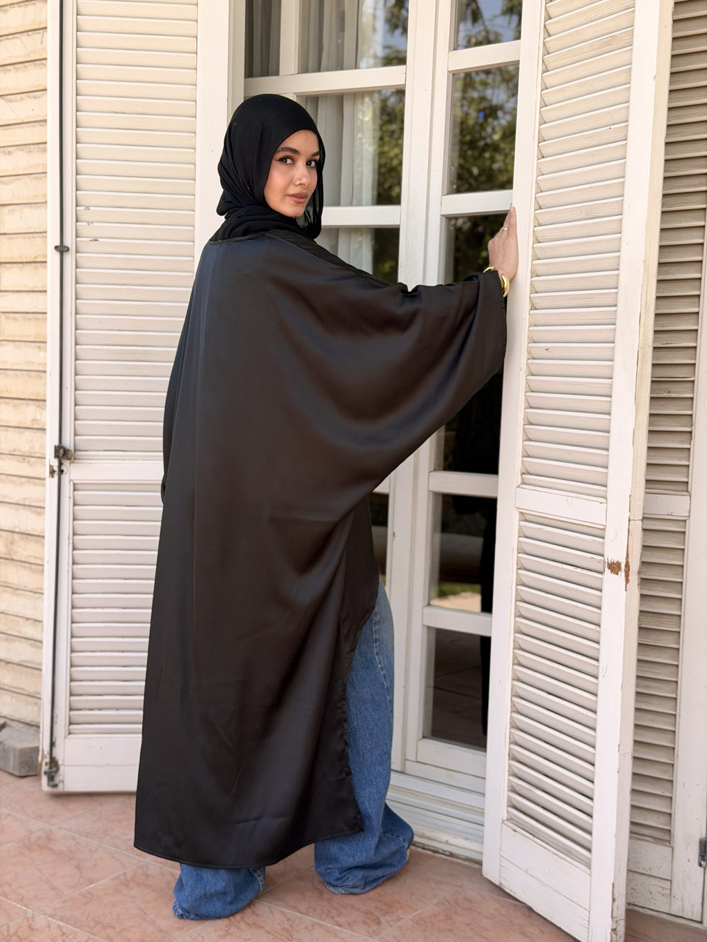 Black Flow Satin Kaftan Top