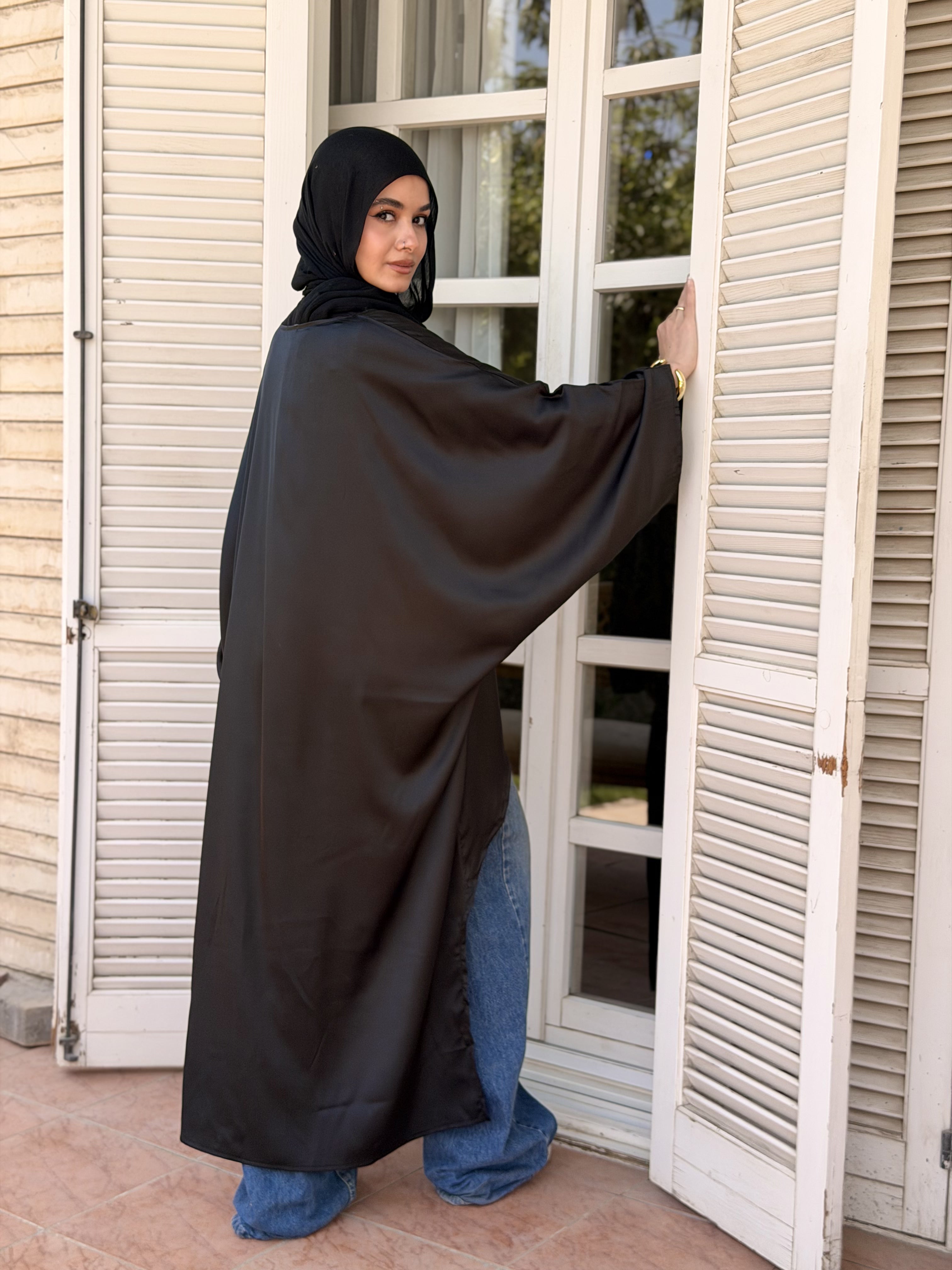 Black Flow Satin Kaftan Top