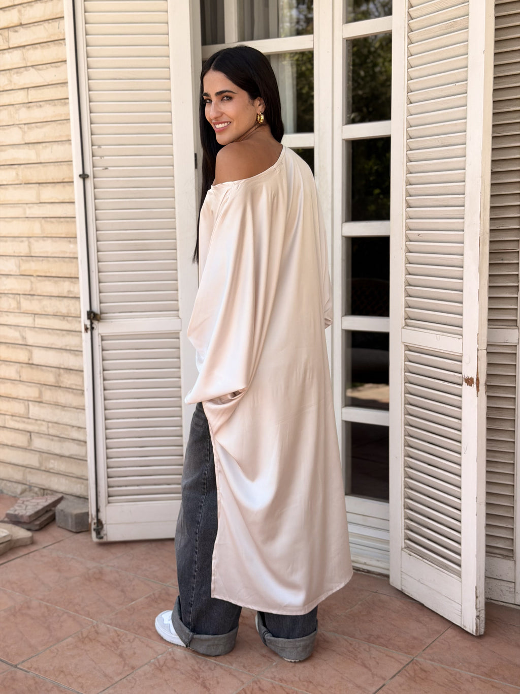 Off-White Flow Satin Kaftan Top