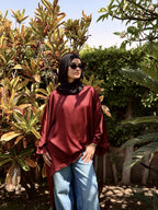 Burgundy Flow Satin Kaftan Top