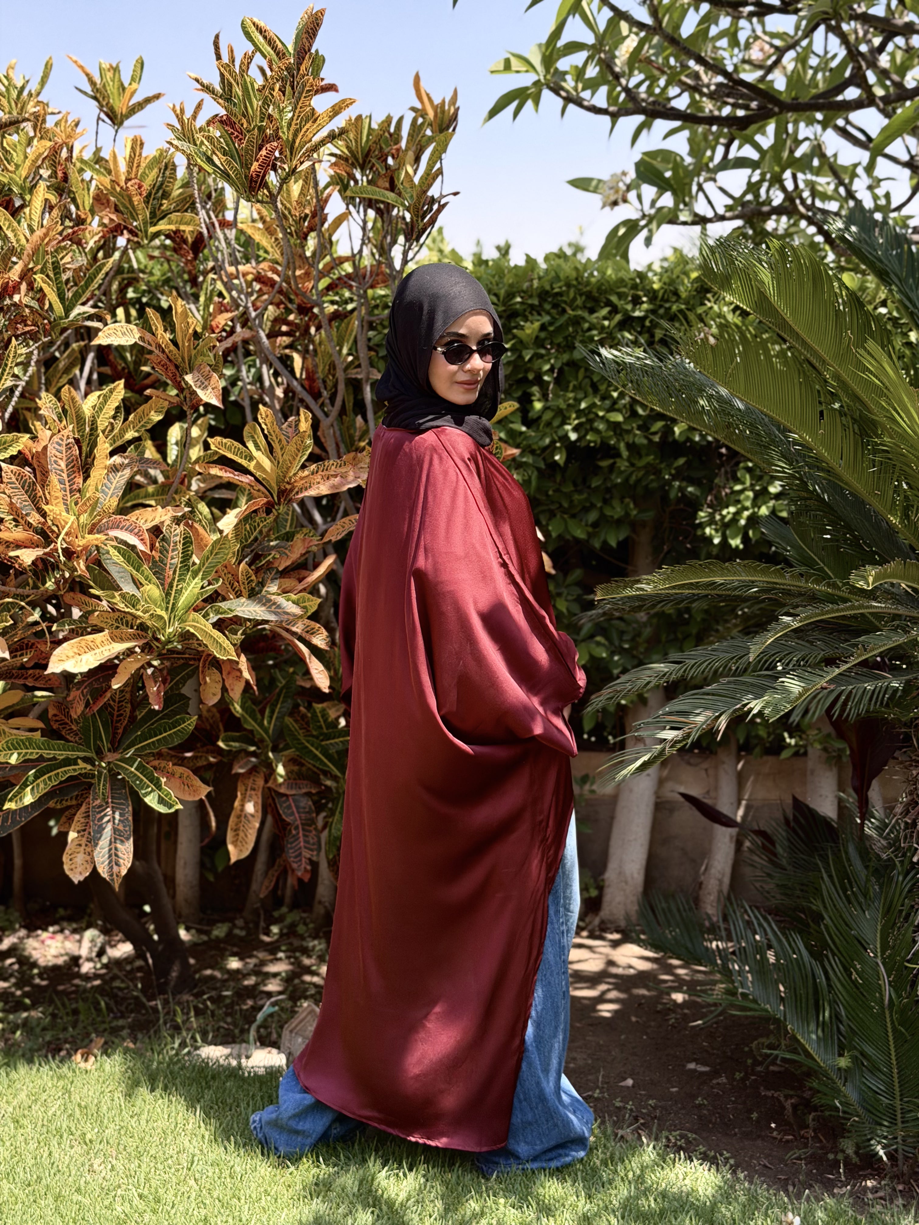 Burgundy Flow Satin Kaftan Top