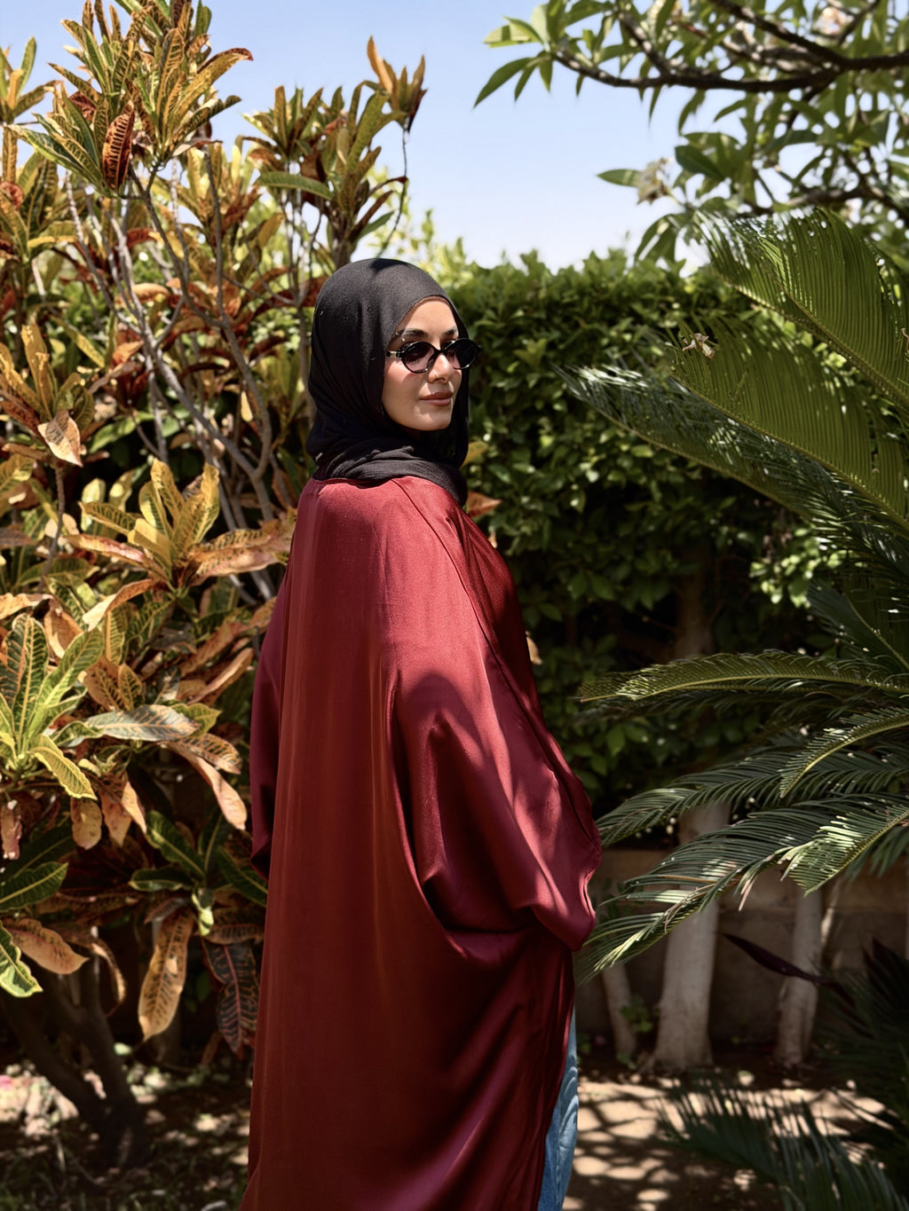 Burgundy Flow Satin Kaftan Top