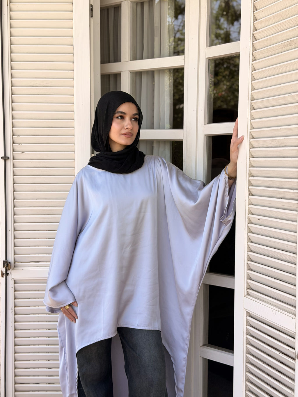 Silver Flow Satin Kaftan Top