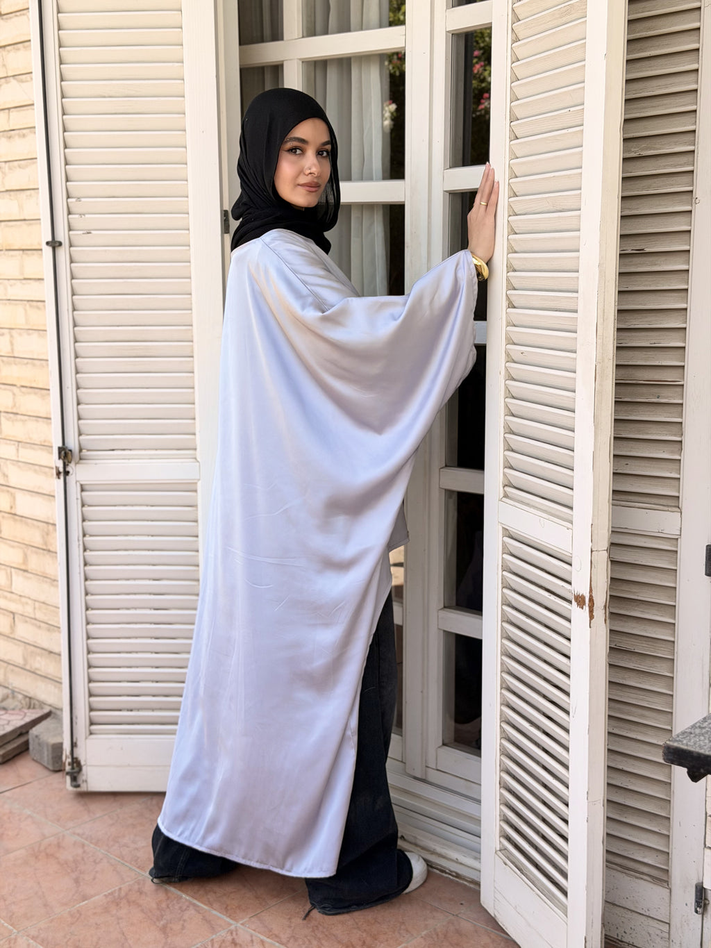 Silver Flow Satin Kaftan Top