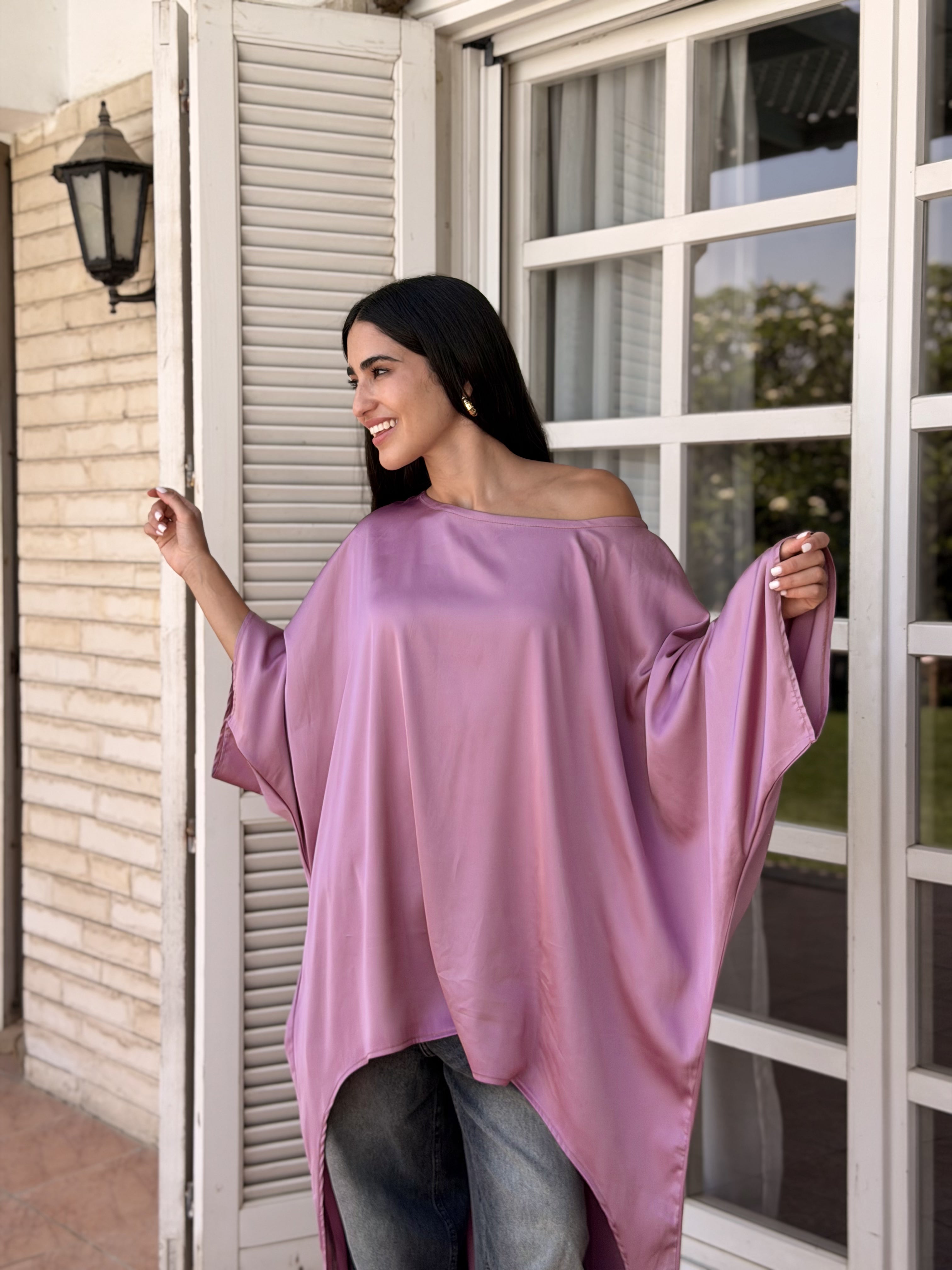 Cashmere Flow Satin Kaftan Top