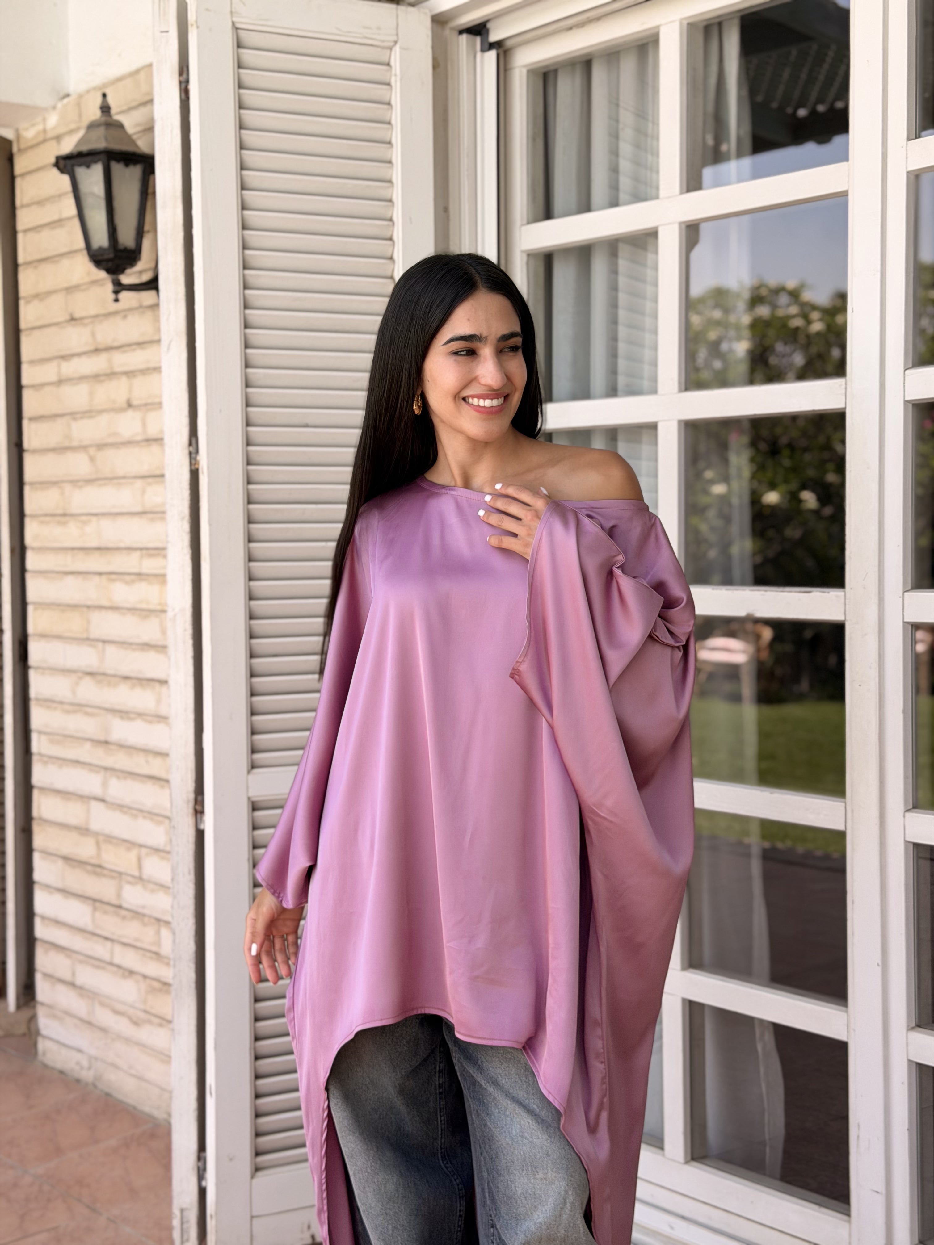 Cashmere Flow Satin Kaftan Top