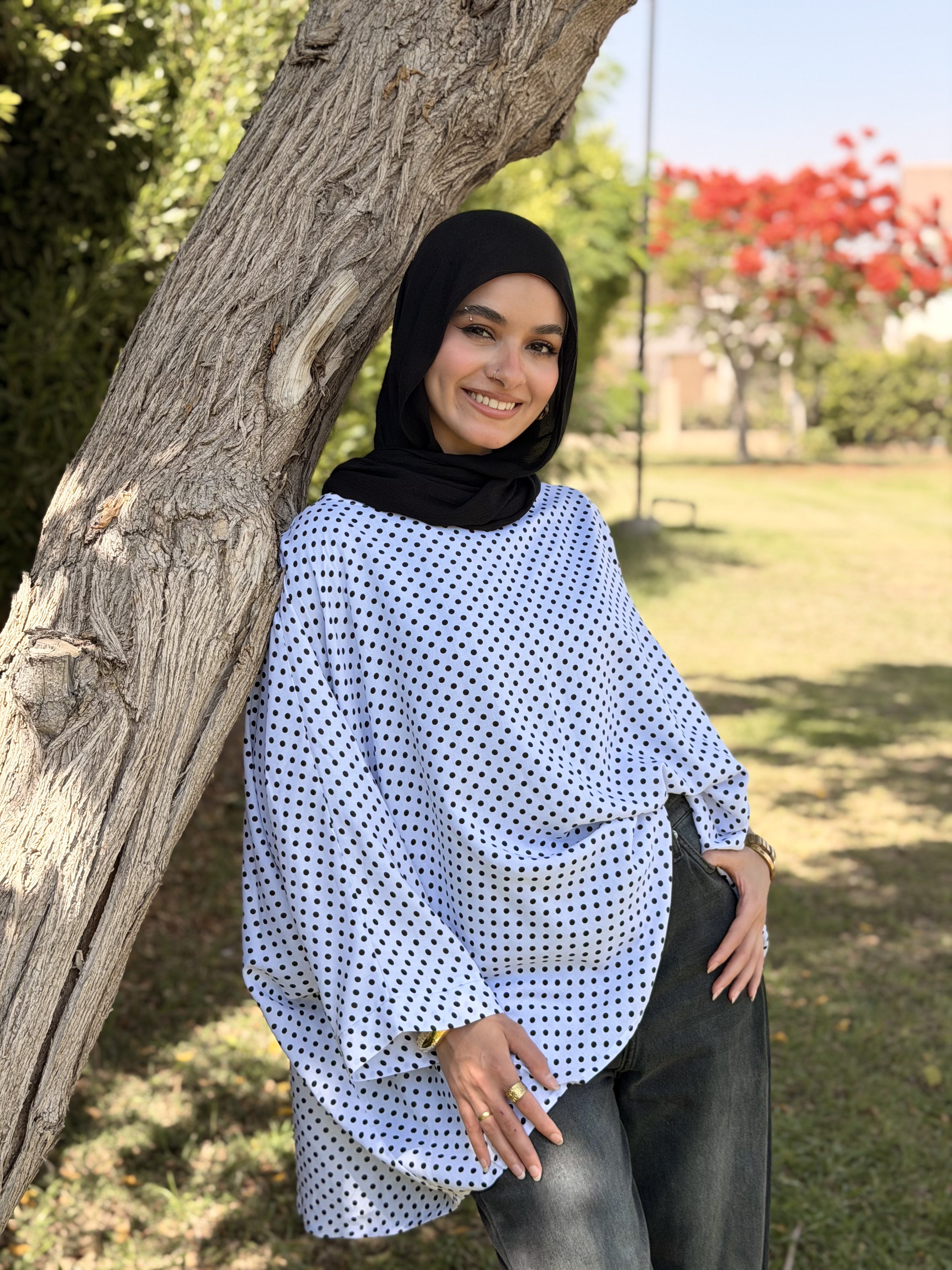White Polka Dot Kaftan Top