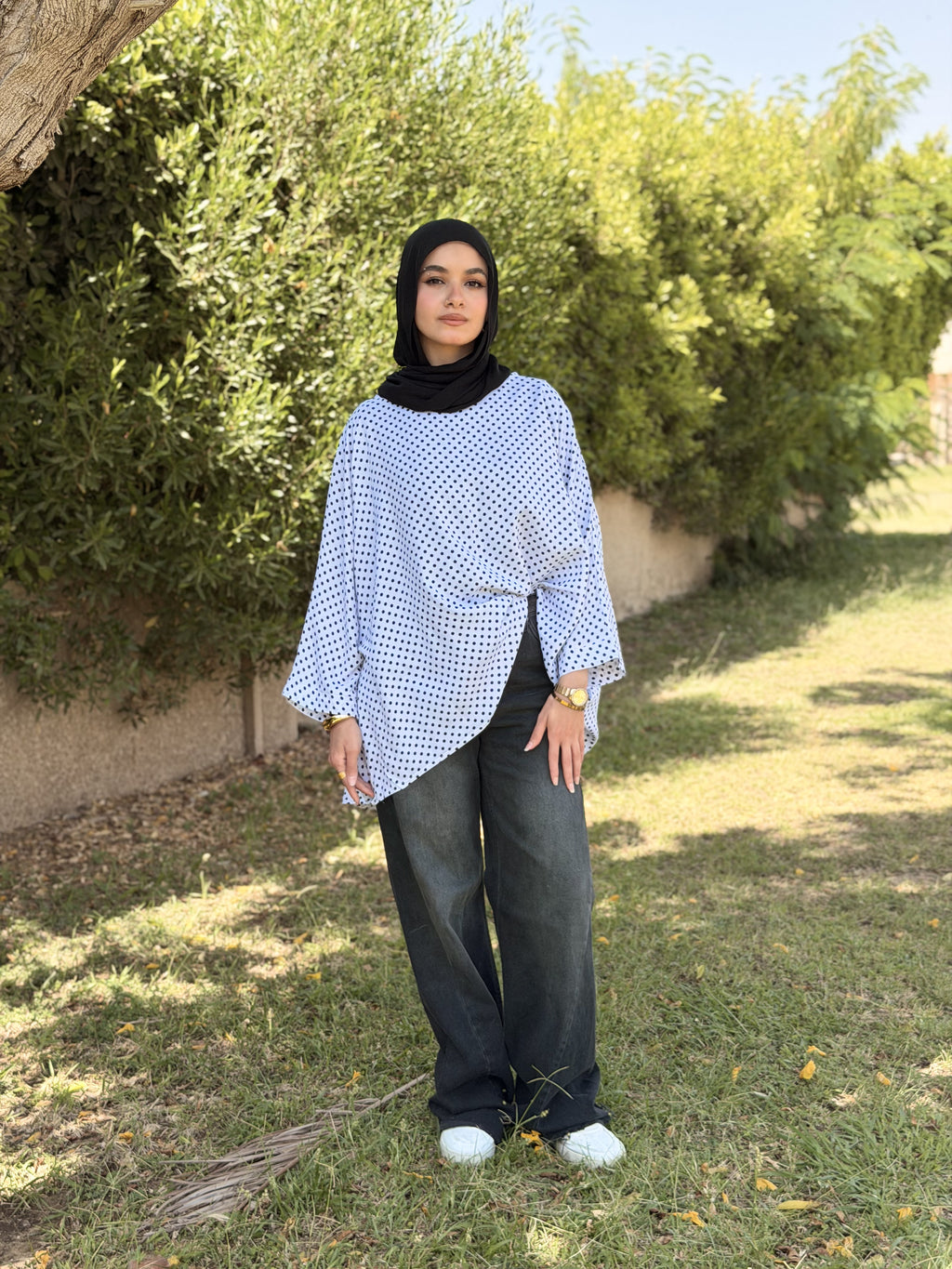 White Polka Dot Kaftan Top