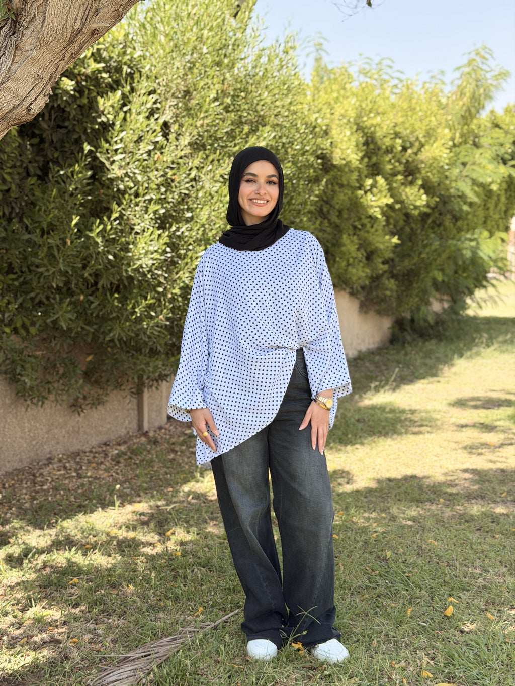 White Polka Dot Kaftan Top