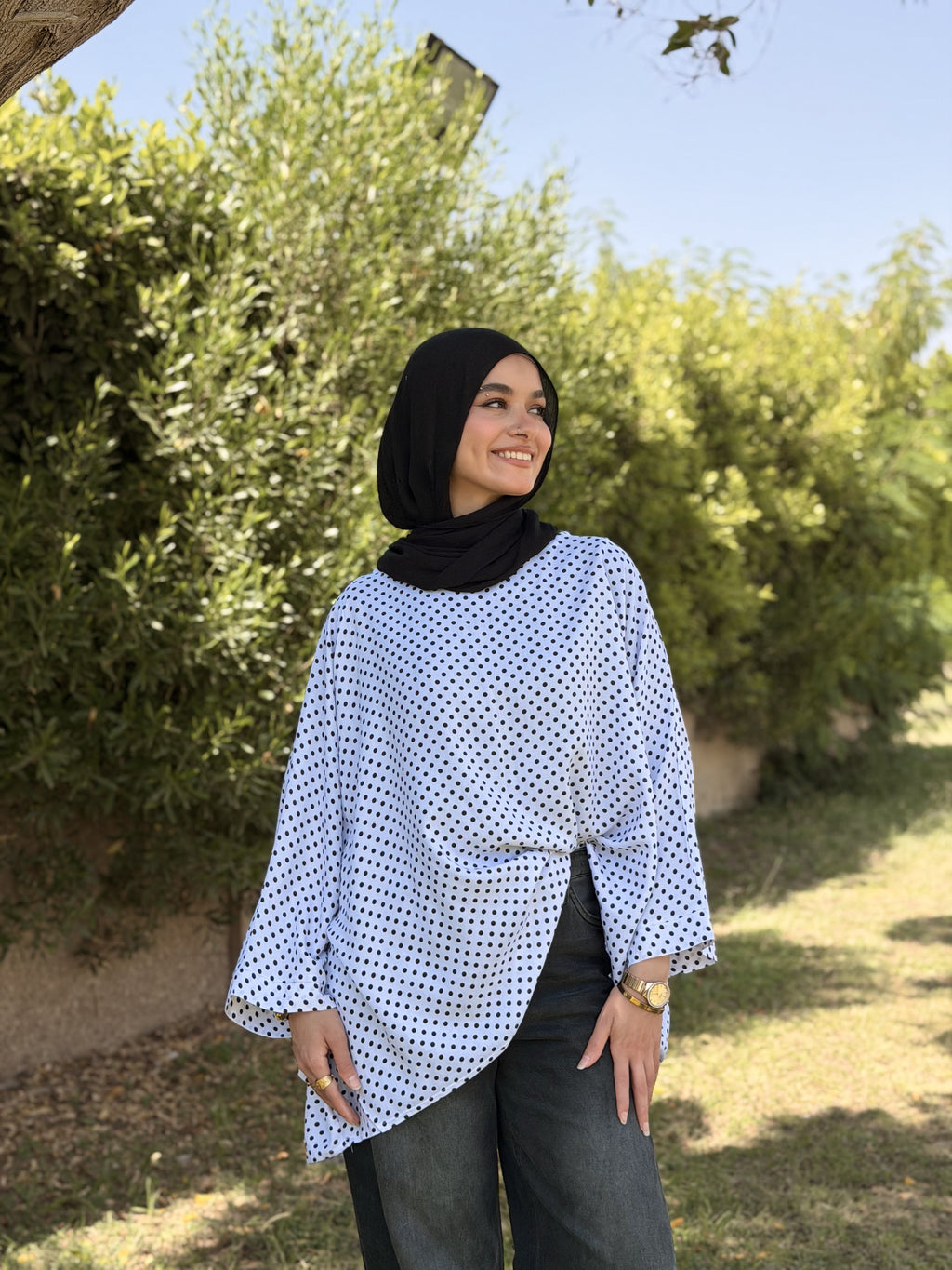 White Polka Dot Kaftan Top